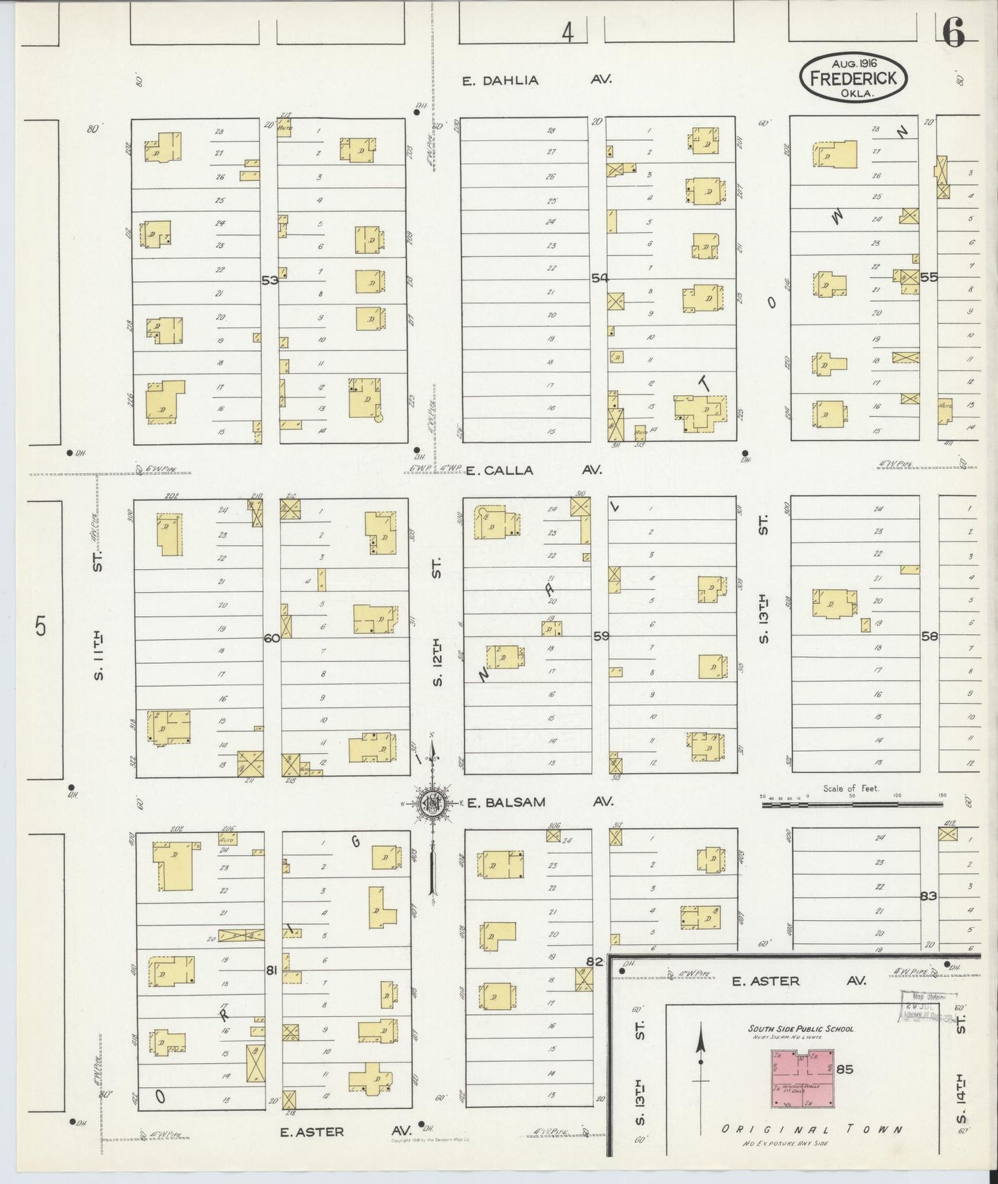 Sanborn Fire Insurance Map from Frederick, Tillman County, Oklahoma (1916), Sheet #0006 - Historic Sanborn Fire Insurance Map Print, vintage old map wall art, antique decor, genealogy gift, Oklahoma Oklahoma map