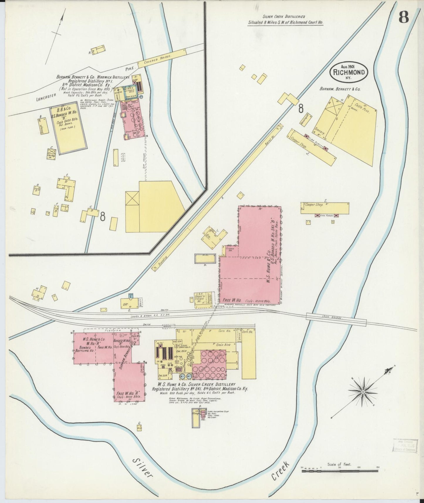 Sanborn Fire Insurance Map from Richmond, Madison County, Kentucky (1901), Sheet #0008 - Historic Sanborn Fire Insurance Map Print, vintage old map wall art, antique decor, genealogy gift, Kentucky Kentucky map