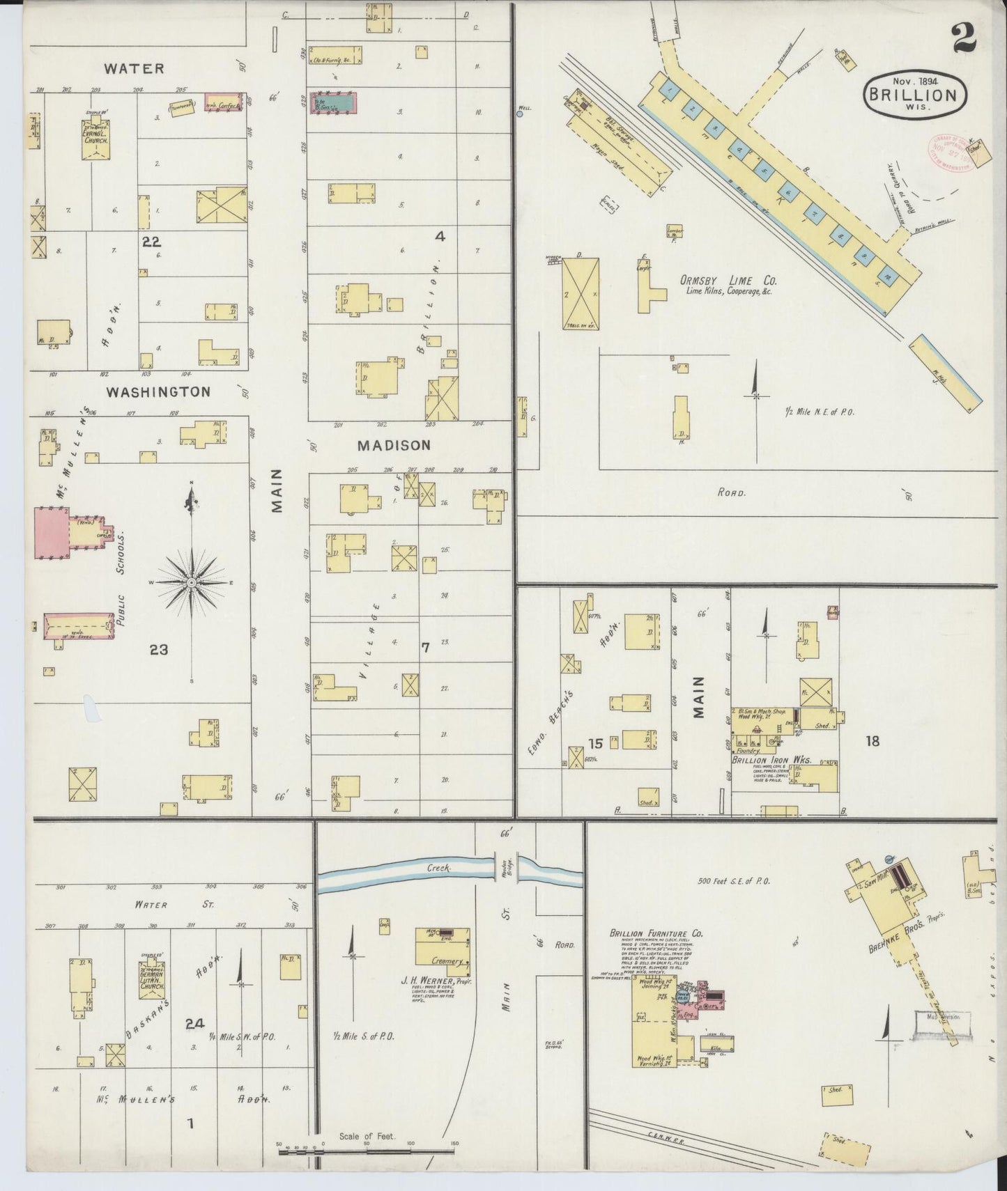 Sanborn Fire Insurance Map from Brillion, Calumet County, Wisconsin (1894), Sheet #0002 - Historic Sanborn Fire Insurance Map Print, vintage old map wall art, antique decor, genealogy gift, Wisconsin Wisconsin map