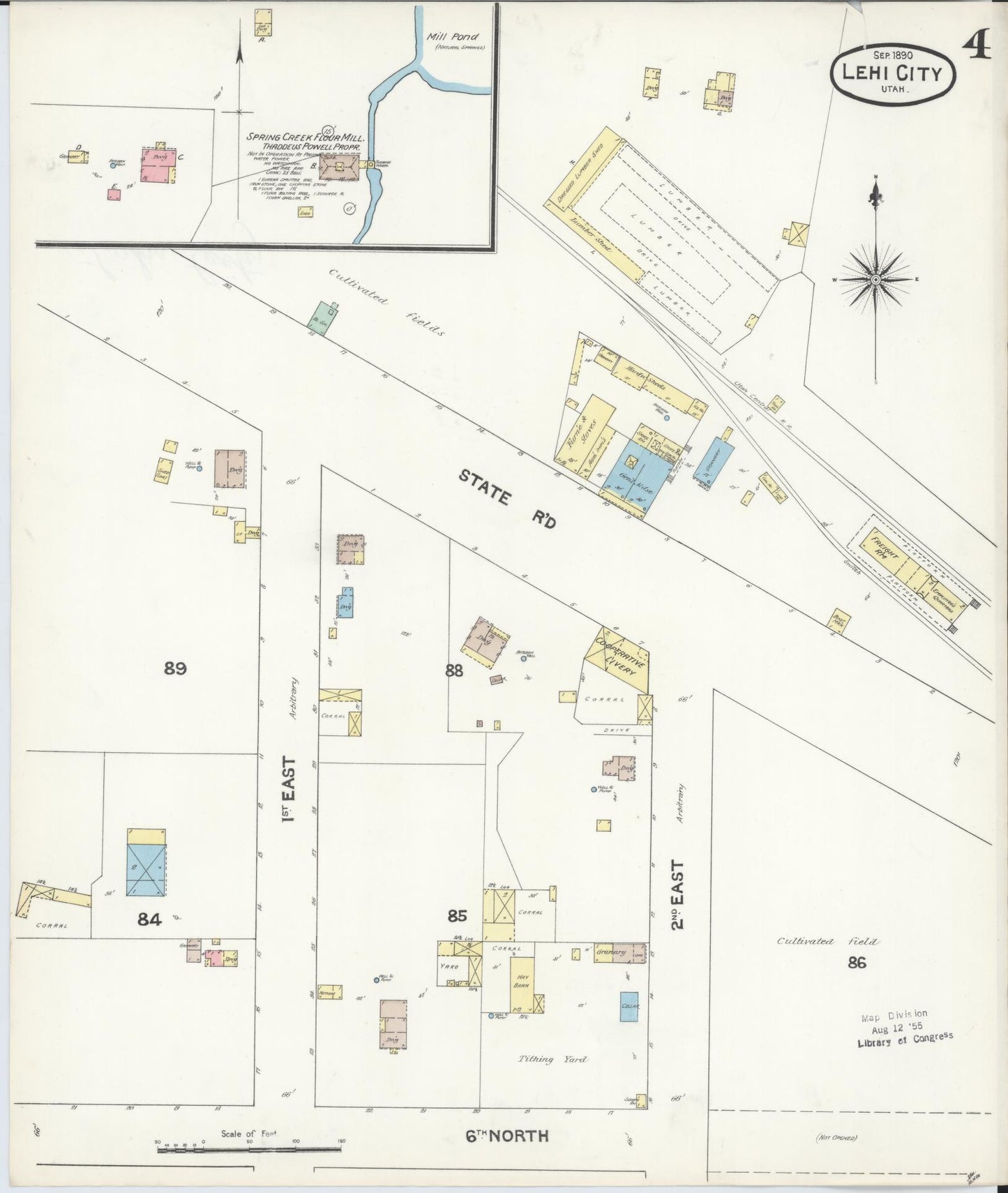 Sanborn Fire Insurance Map from Lehi, Utah County, Utah (1890), Sheet #0004 - Historic Sanborn Fire Insurance Map Print, vintage old map wall art, antique decor, genealogy gift, Lehi Utah map