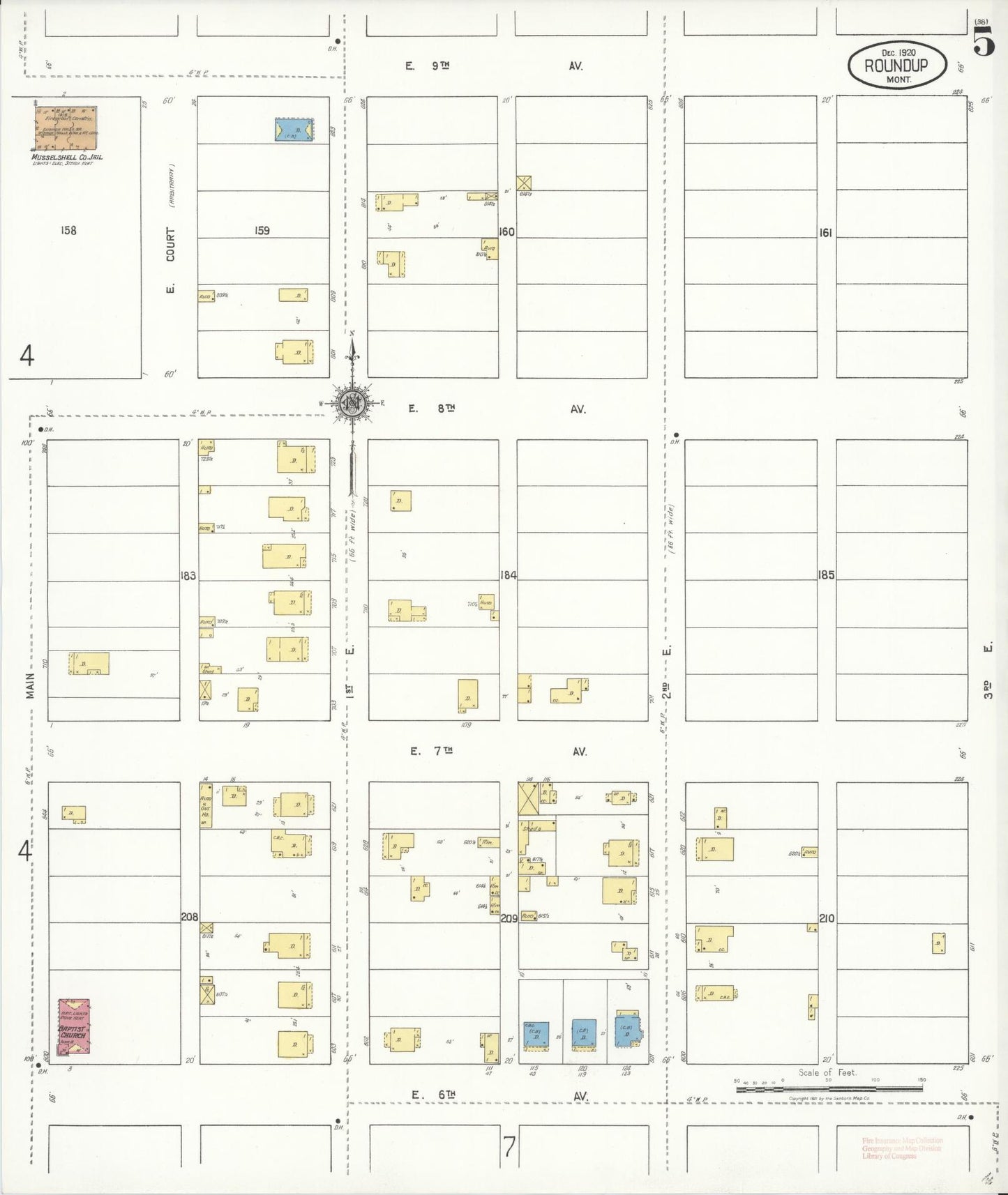 Sanborn Fire Insurance Map from Roundup, Musselshell County, Montana (1920), Sheet #0005 - Historic Sanborn Fire Insurance Map Print, vintage old map wall art, antique decor, genealogy gift, Montana Montana map