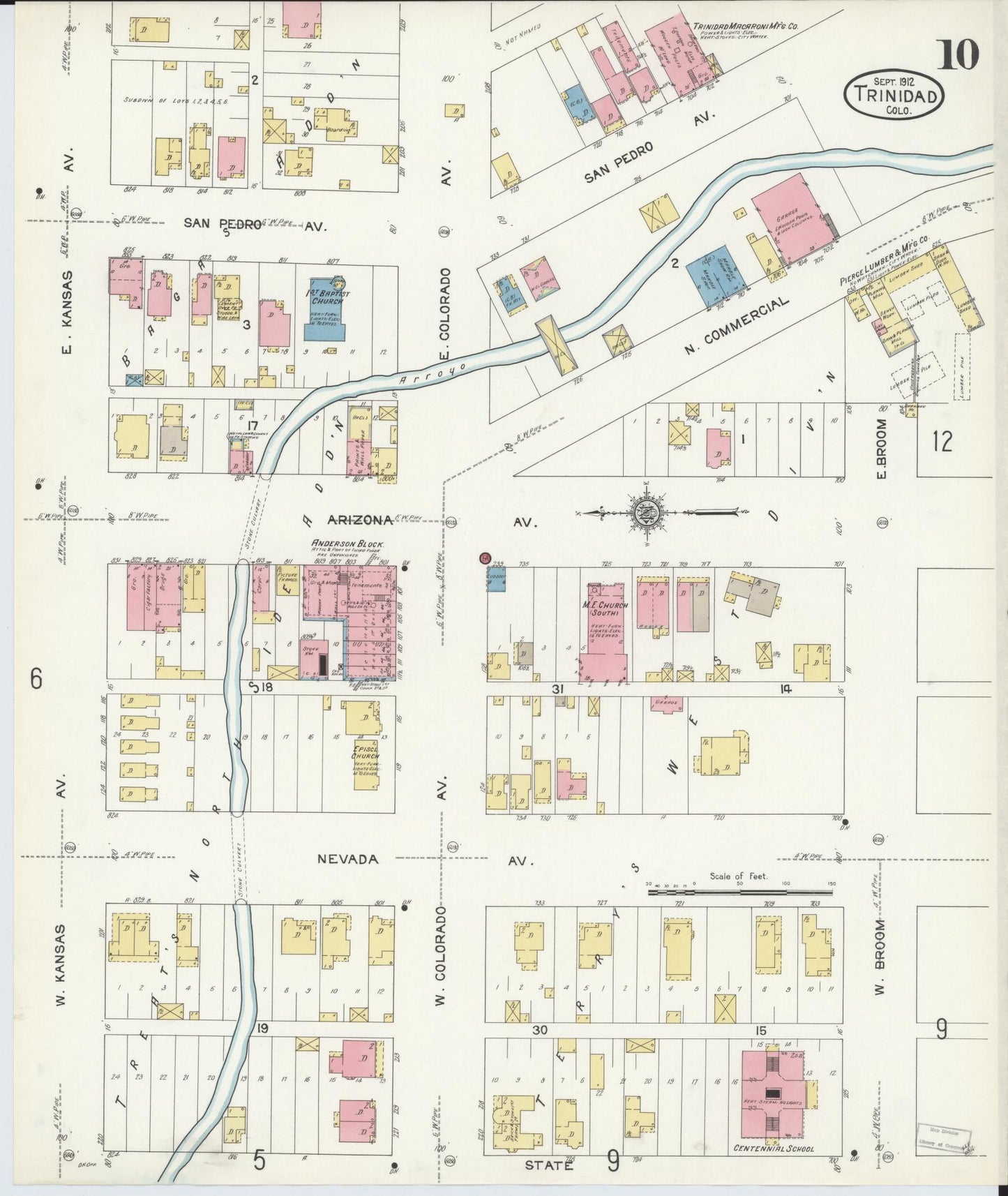 Sanborn Fire Insurance Map from Trinidad, Las Animas County, Colorado (1912), Sheet #0010 - Historic Sanborn Fire Insurance Map Print, vintage old map wall art, antique decor, genealogy gift, Colorado Colorado map