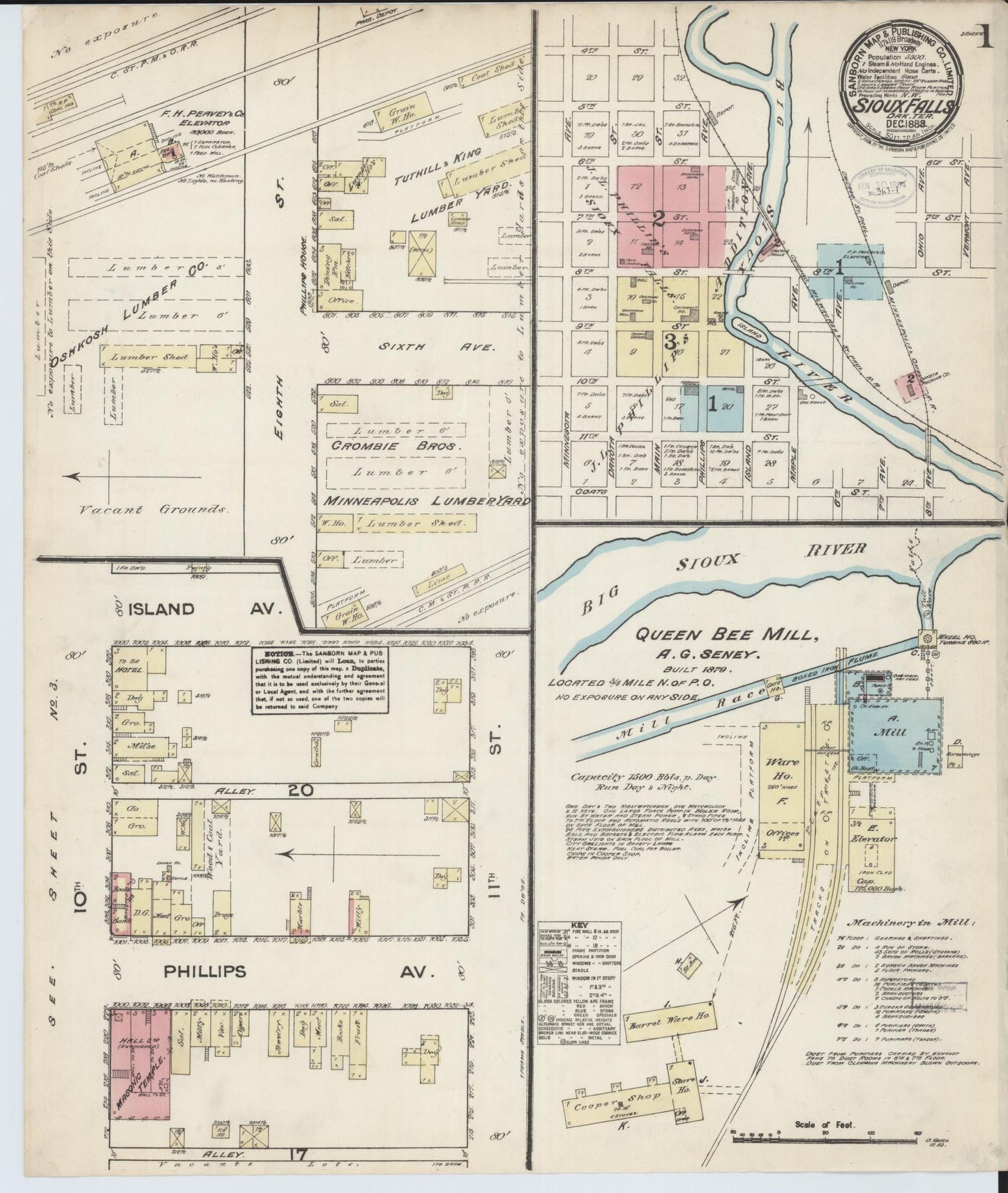Sanborn Fire Insurance Map from Sioux Falls, Minnehaha County, South Dakota (1883), Sheet #0001 - Historic Sanborn Fire Insurance Map Print, vintage old map wall art, antique decor, genealogy gift, South Dakota South Dakota map