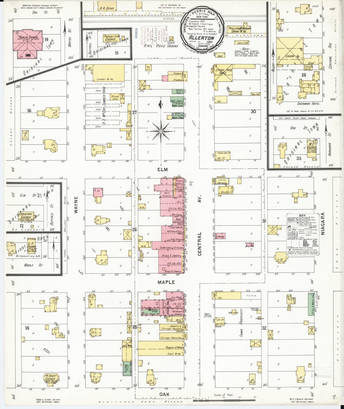 Sanborn Fire Insurance Map from Allerton, Wayne County, Iowa (1900), Sheet #0001 - Historic Sanborn Fire Insurance Map Print, vintage old map wall art