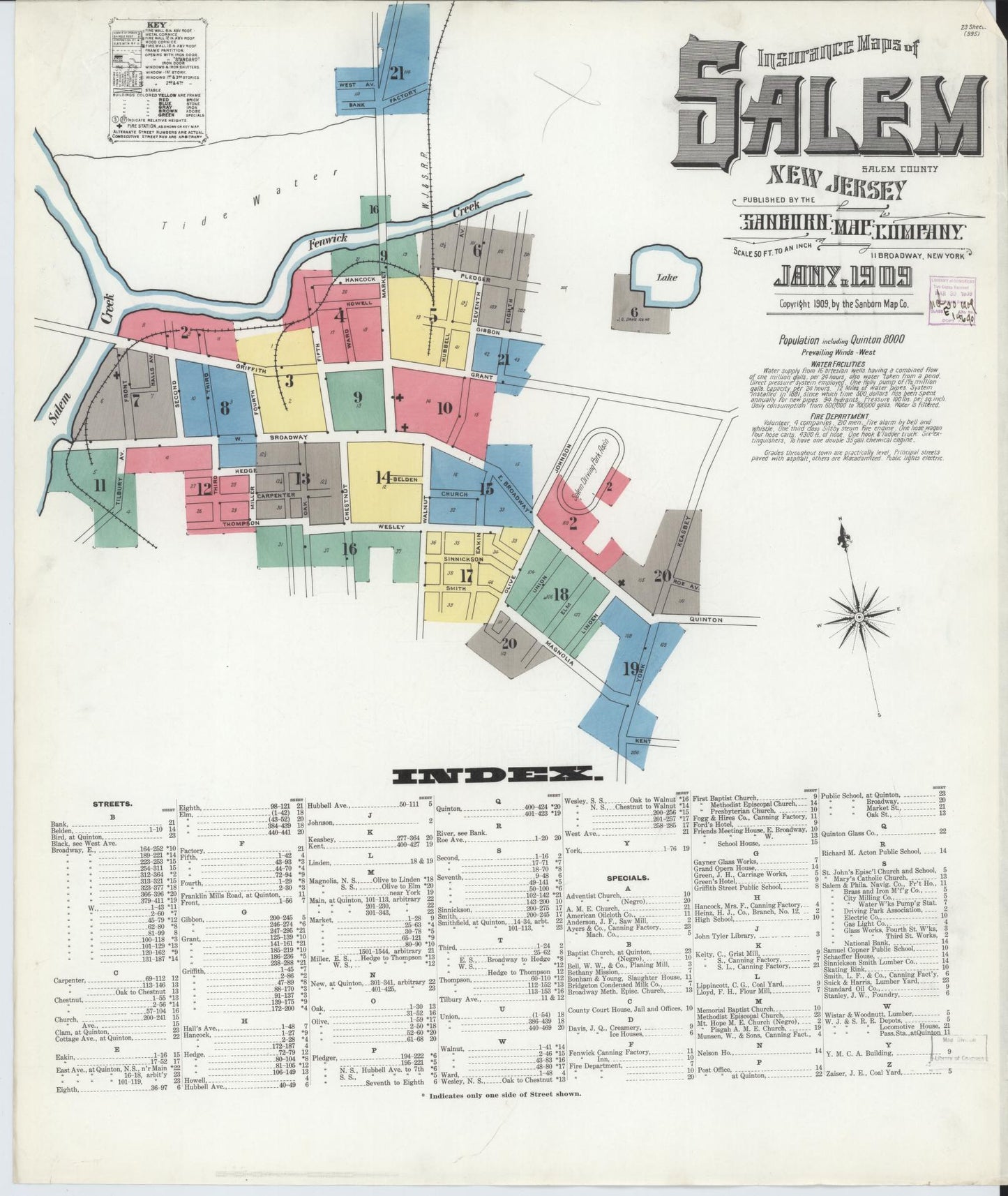 Sanborn Fire Insurance Map from Salem, Salem County, New Jersey. (1909) – Historic Sanborn Fire Insurance Map Print