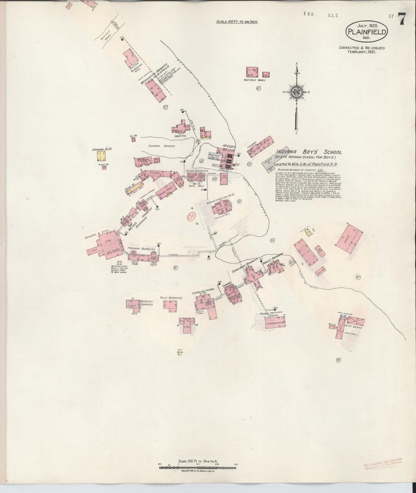 Sanborn Fire Insurance Map from Plainfield, Hendricks County, Indiana (1920), Sheet #0007 - Complete Map Set gallery image, historic Sanborn map, vintage wall art, Indiana Indiana
