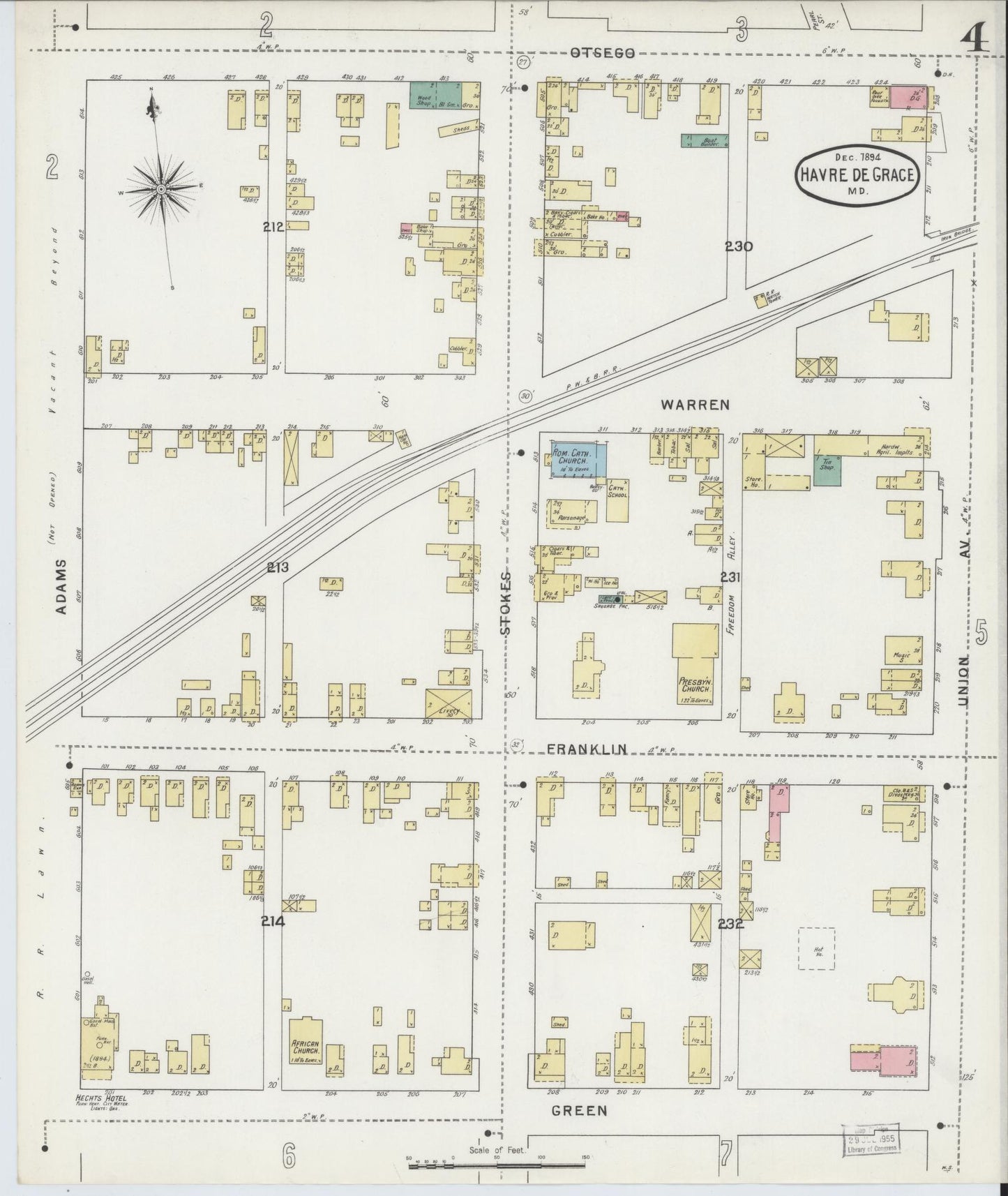 Sanborn Fire Insurance Map from Havre De Grace, Harford County, Maryland (1894), Sheet #0004 - Historic Sanborn Fire Insurance Map Print, vintage old map wall art
