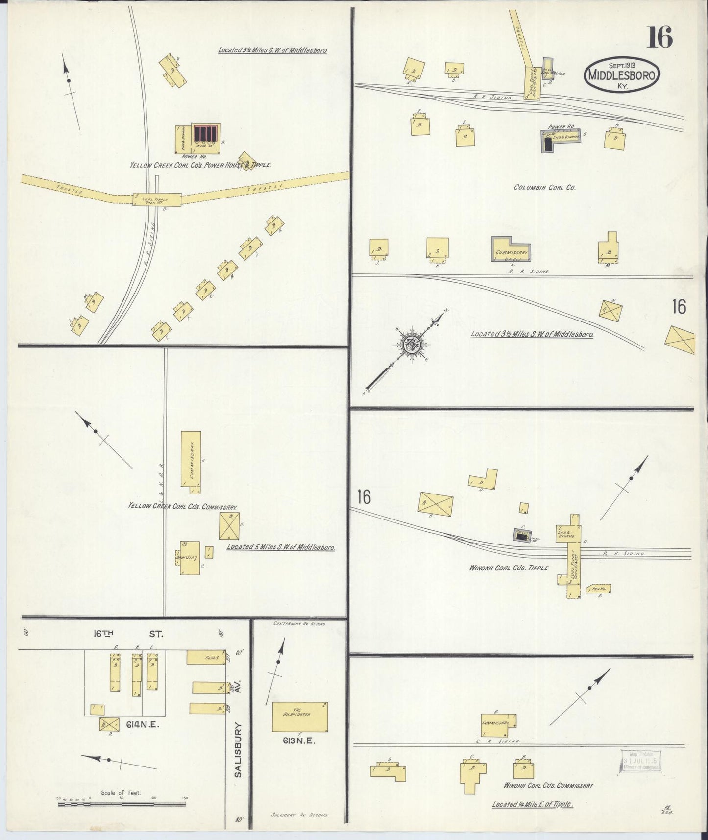 Sanborn Fire Insurance Map from Middlesboro, Bell County, Kentucky (1913), Sheet #0016 - Historic Sanborn Fire Insurance Map Print, vintage old map wall art, antique decor, genealogy gift, Kentucky Kentucky map