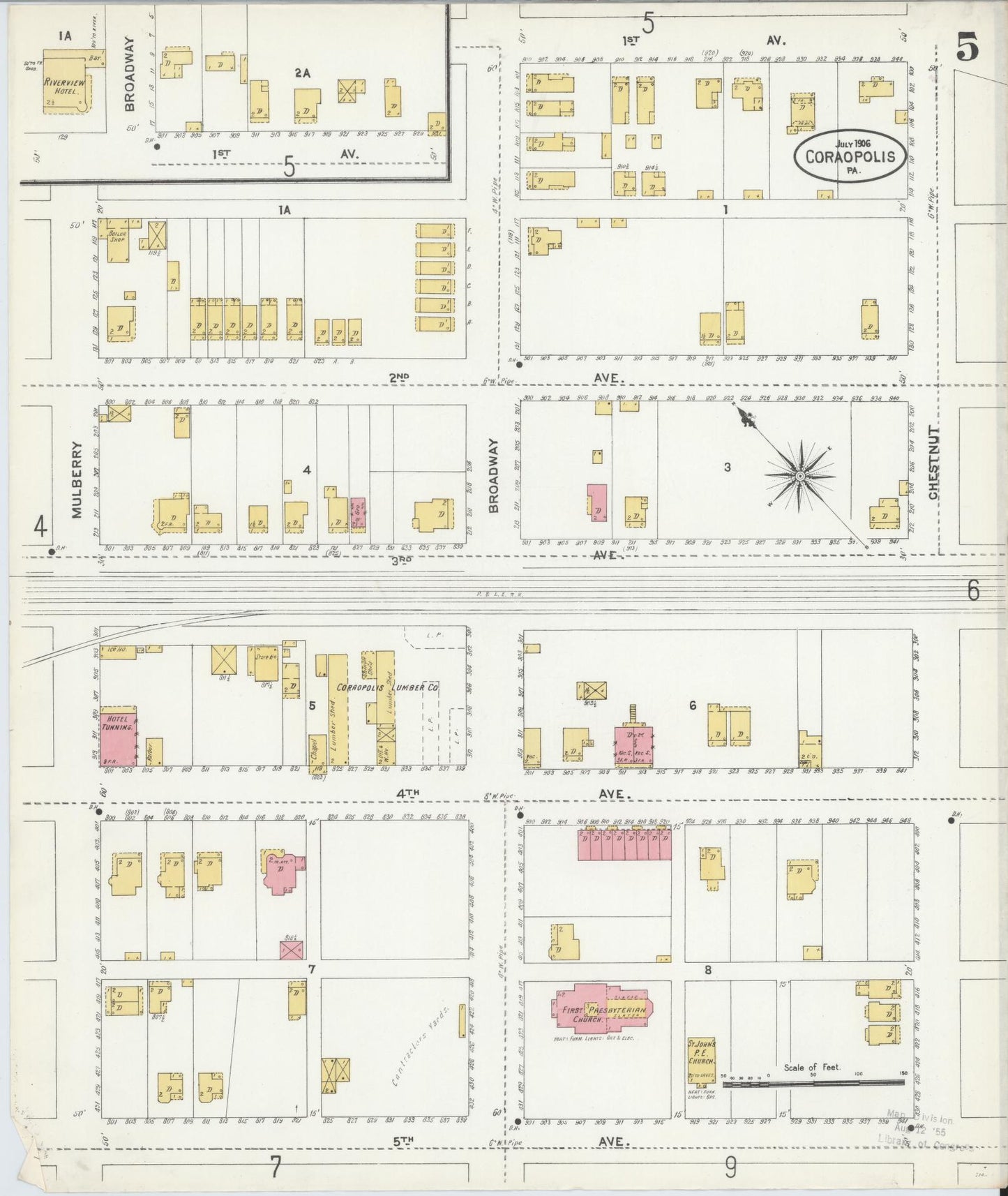 Sanborn Fire Insurance Map from Coraopolis, Allegheny County, Pennsylvania (1906), Sheet #0005 - Historic Sanborn Fire Insurance Map Print, vintage old map wall art, antique decor, genealogy gift, Pennsylvania Pennsylvania map