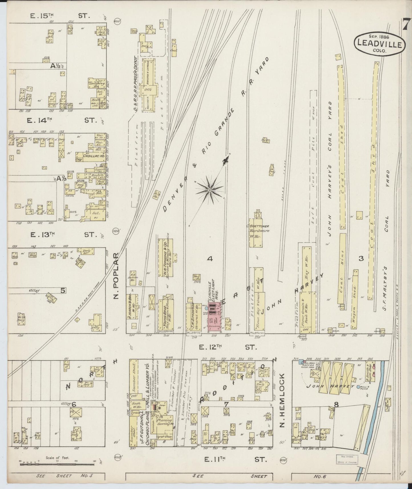 Sanborn Fire Insurance Map from Leadville, Lake County, Colorado (1886), Sheet #0007 - Historic Sanborn Fire Insurance Map Print, vintage old map wall art, antique decor, genealogy gift, Colorado Colorado map