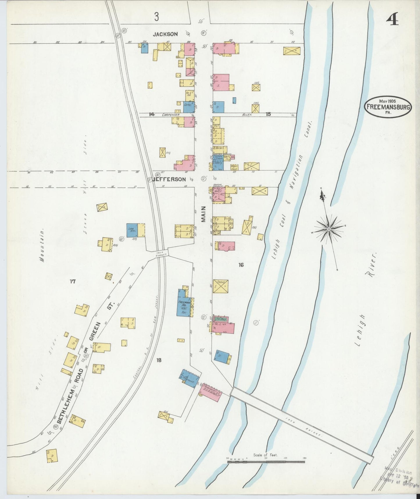 Sanborn Fire Insurance Map from Freemansburg, Northampton County, Pennsylvania (1905), Sheet #0004 - Historic Sanborn Fire Insurance Map Print, vintage old map wall art, antique decor, genealogy gift, Pennsylvania Pennsylvania map