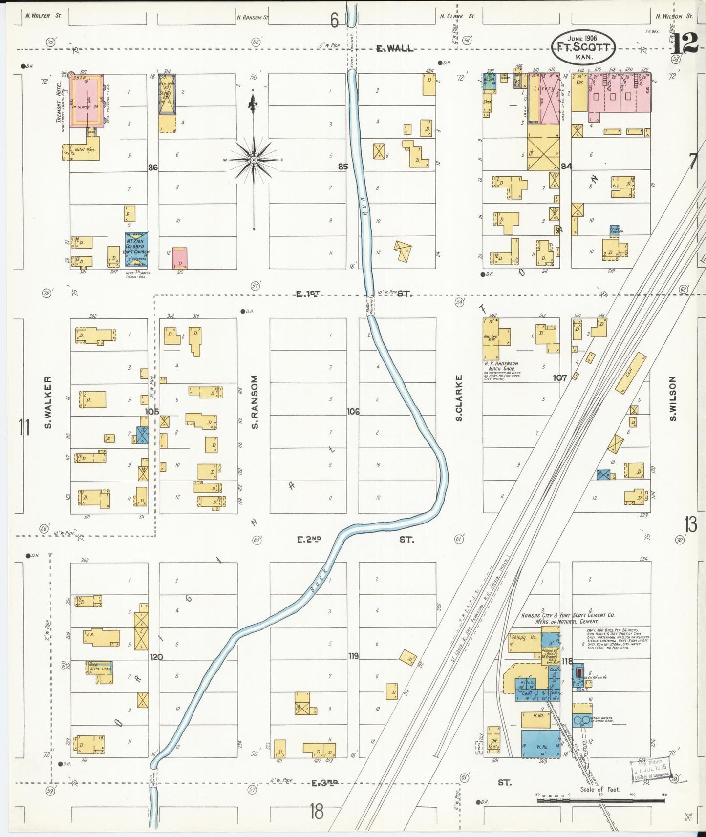 Sanborn Fire Insurance Map from Fort Scott, Bourbon County, Kansas (1906), Sheet #0012 - Historic Sanborn Fire Insurance Map Print, vintage old map wall art, antique decor, genealogy gift, Kansas Kansas map