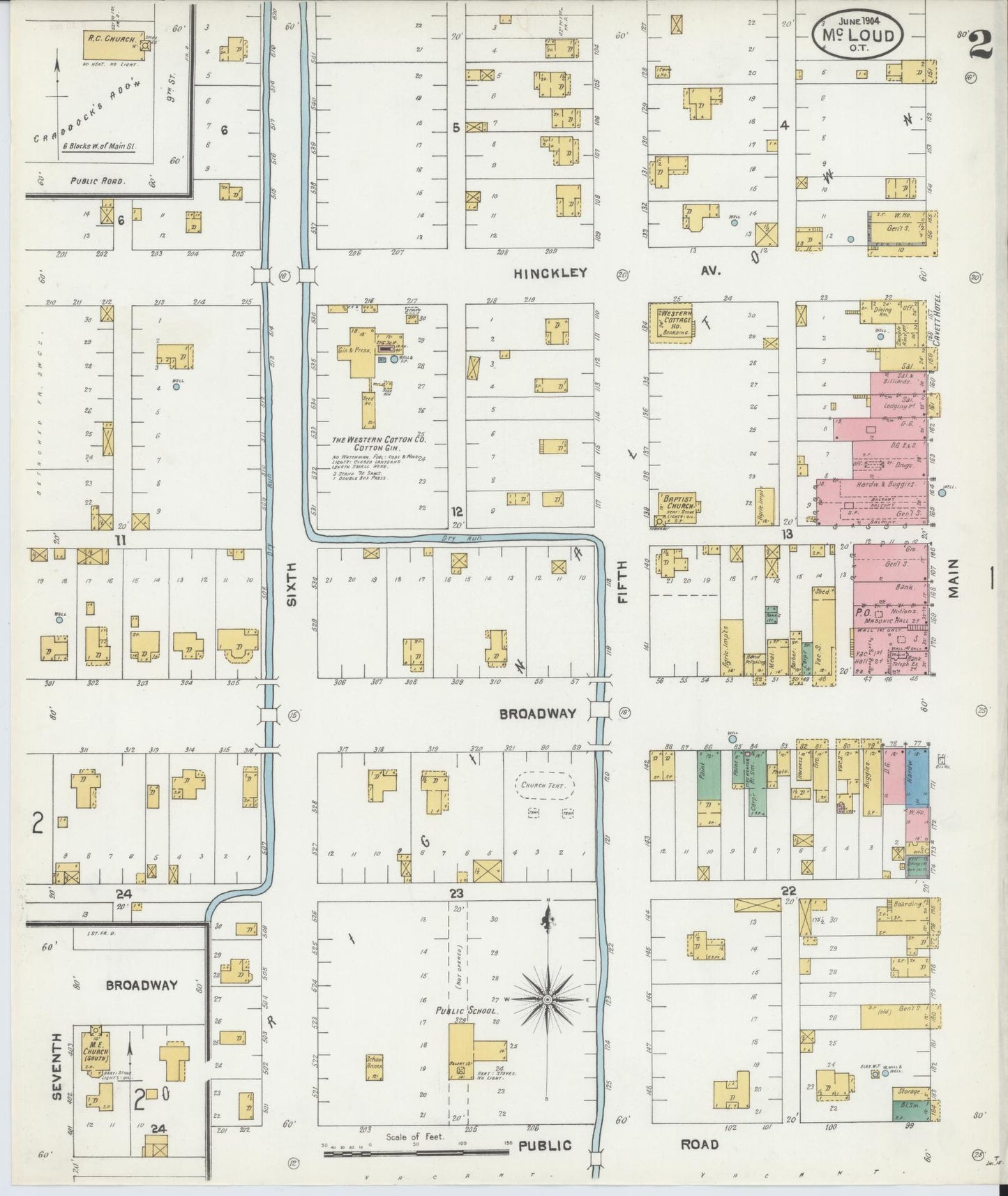 Sanborn Fire Insurance Map from McLoud, Pottawatomie County, Oklahoma (1904), Sheet #0002 - Historic Sanborn Fire Insurance Map Print, vintage old map wall art, antique decor, genealogy gift, Oklahoma Oklahoma map
