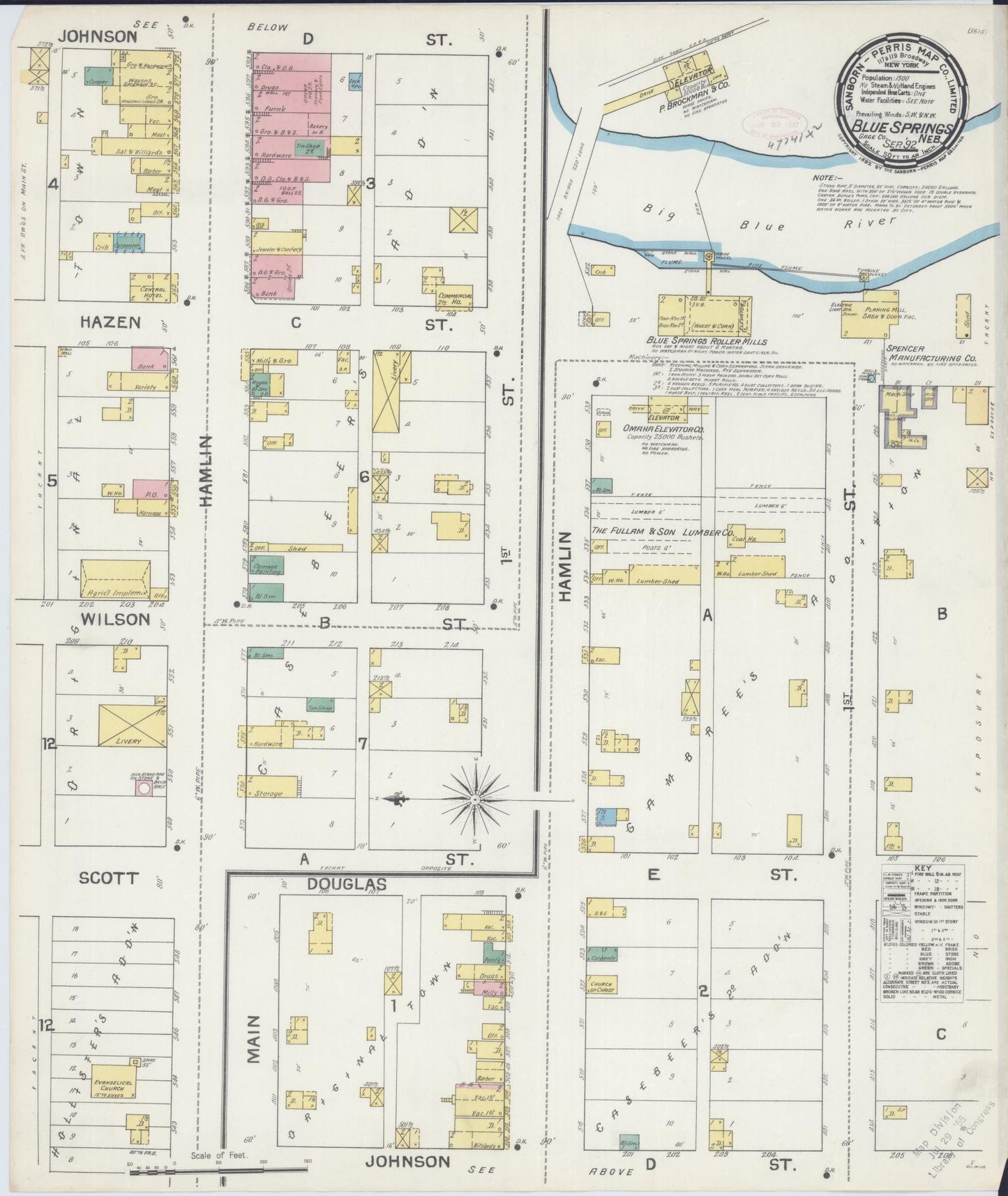 Sanborn Fire Insurance Map from Blue Springs, Gage County, Nebraska (1892), Sheet #0001 - Historic Sanborn Fire Insurance Map Print, vintage old map wall art, antique decor, genealogy gift, Nebraska Nebraska map