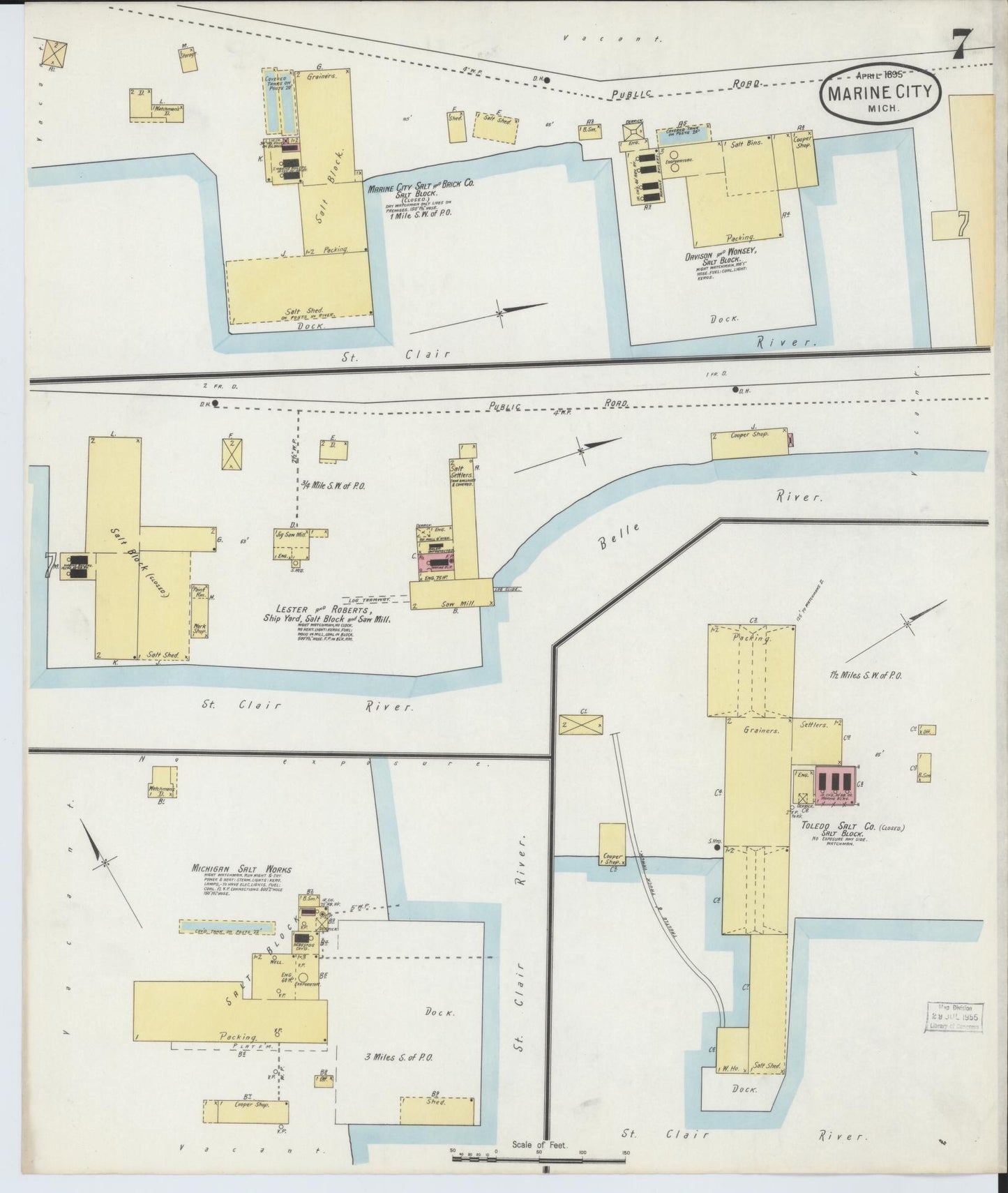 Sanborn Fire Insurance Map from Marine City, Saint Clair County, Michigan (1895), Sheet #0007 - Complete Map Set gallery image, historic Sanborn map, vintage wall art, Michigan Michigan