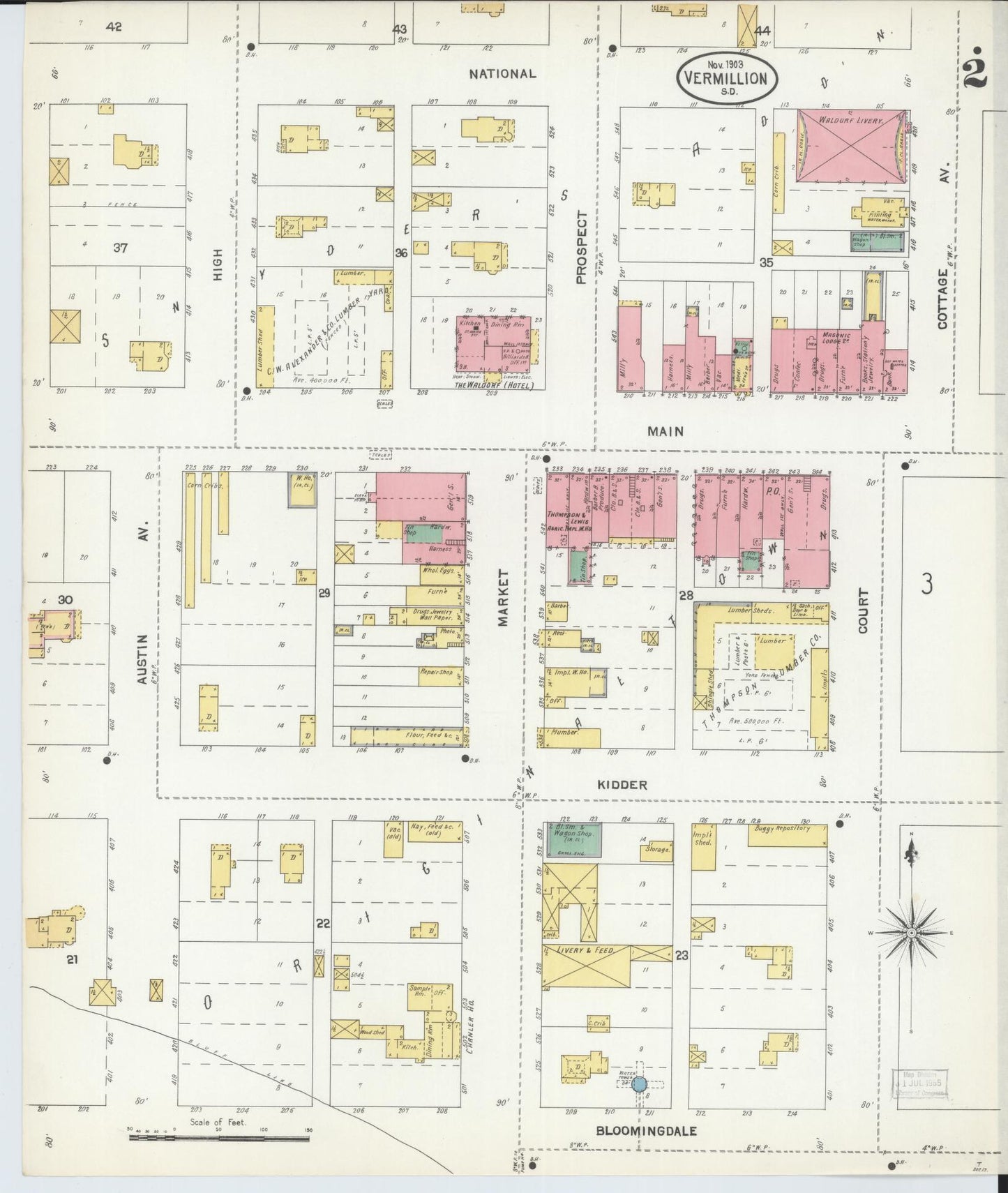 Sanborn Fire Insurance Map from Vermillion, Clay County, South Dakota (1903), Sheet #0002 - Historic Sanborn Fire Insurance Map Print, vintage old map wall art, antique decor, genealogy gift, South Dakota South Dakota map