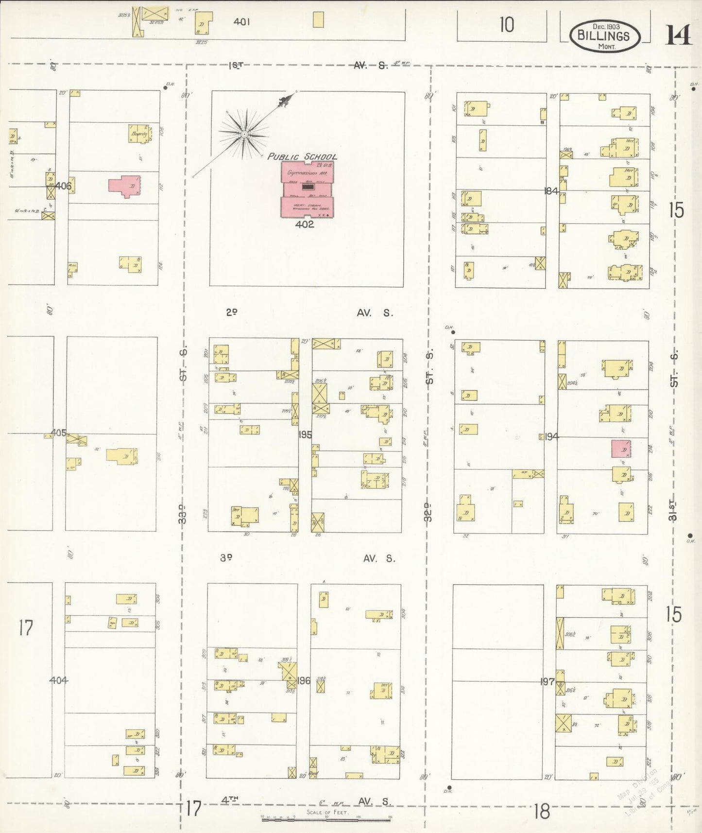 Sanborn Fire Insurance Map from Billings, Yellowstone County, Montana (1903), Sheet #0014 - Historic Sanborn Fire Insurance Map Print, vintage old map wall art, antique decor, genealogy gift, Montana Montana map