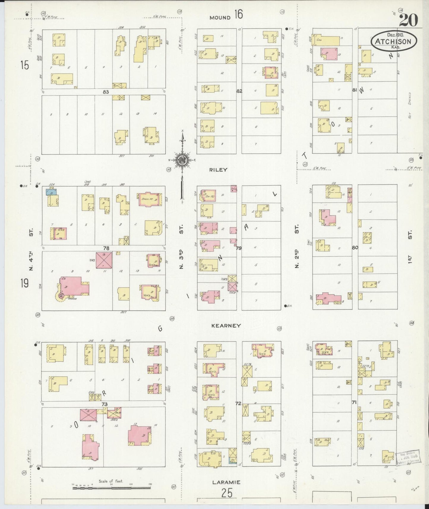 Sanborn Fire Insurance Map from Atchison, Atchison County, Kansas (1910), Sheet #0020 - Historic Sanborn Fire Insurance Map Print, vintage old map wall art, antique decor, genealogy gift, Kansas Kansas map