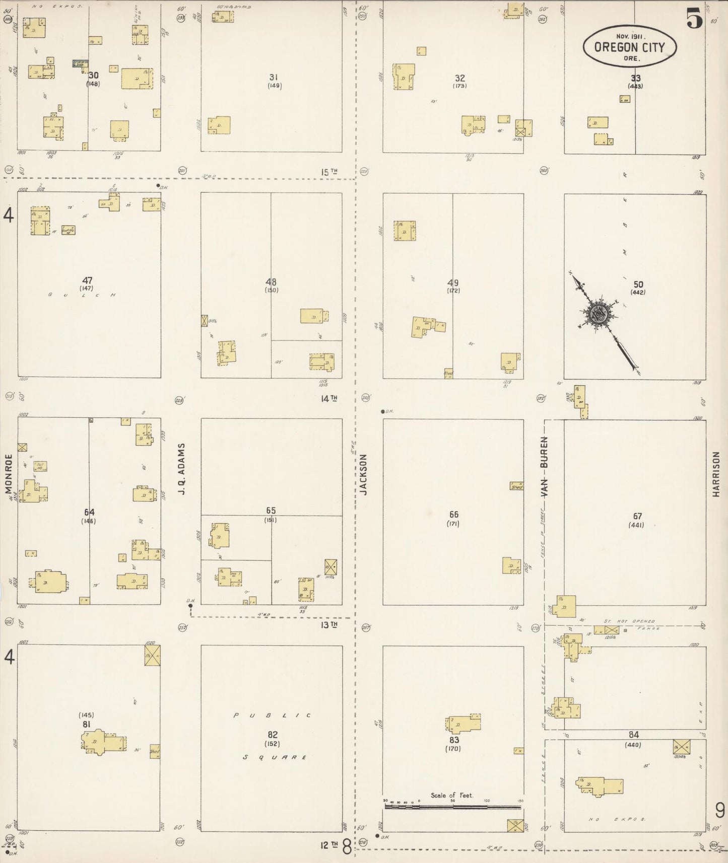 Sanborn Fire Insurance Map from Oregon City, Clackamas County, Oregon (1911), Sheet #0005 - Historic Sanborn Fire Insurance Map Print, vintage old map wall art, antique decor, genealogy gift, Oregon Oregon map