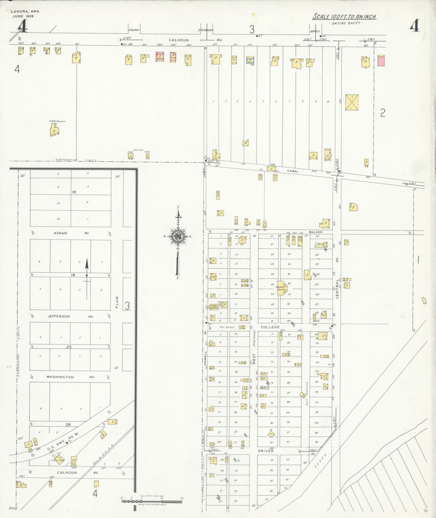 Sanborn Fire Insurance Map from Luxora, Mississippi County, Arkansas (1939), Sheet #0004 - Historic Sanborn Fire Insurance Map Print, vintage old map wall art, antique decor, genealogy gift, Luxora Mississippi map