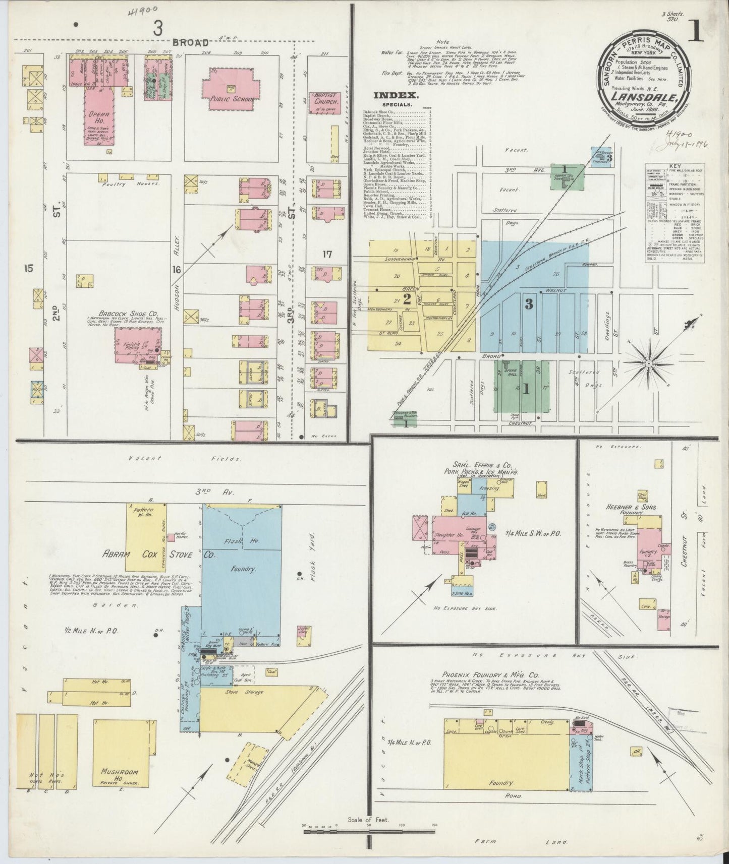 Sanborn Fire Insurance Map from Lansdale, Montgomery County, Pennsylvania. (1896) – Historic Sanborn Fire Insurance Map Print