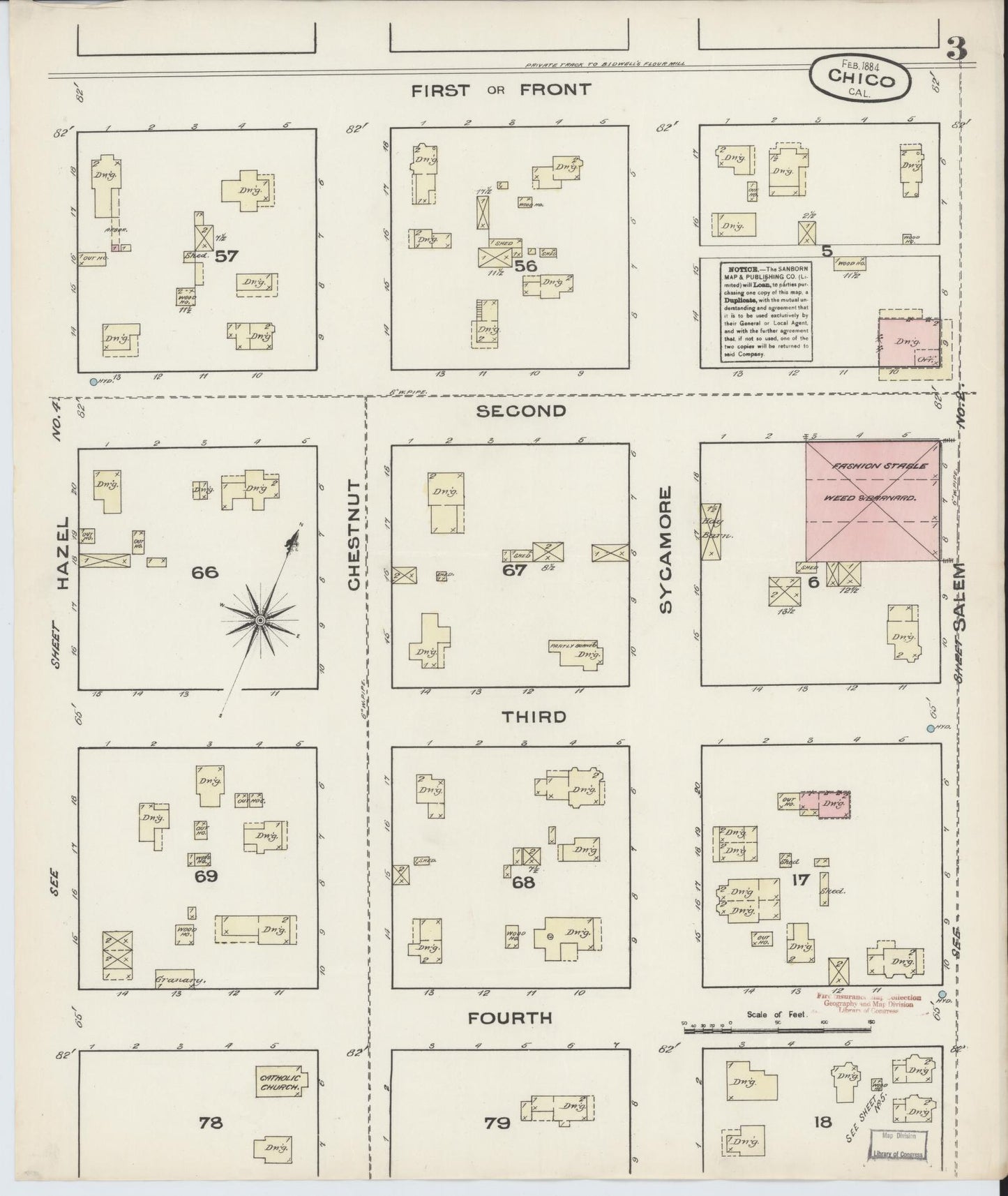 Sanborn Fire Insurance Map from Chico, Butte County, California (1884), Sheet #0003 - Historic Sanborn Fire Insurance Map Print, vintage old map wall art, antique decor, genealogy gift, California California map