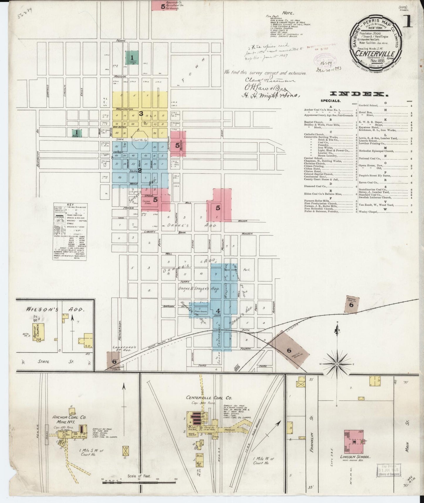 Sanborn Fire Insurance Map from Centerville, Appanoose County, Iowa (1893), Sheet #0001 - Historic Sanborn Fire Insurance Map Print, vintage old map wall art