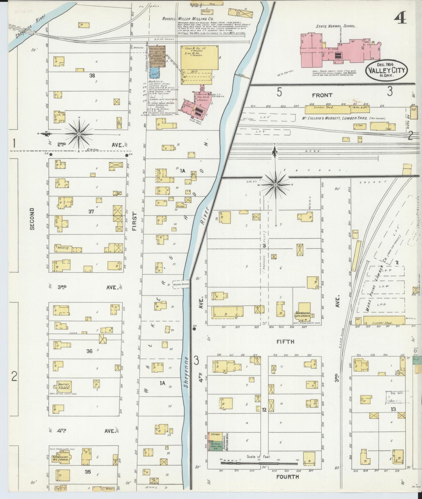 Sanborn Fire Insurance Map from Valley City, Barnes County, North Dakota (1904), Sheet #0004 - Historic Sanborn Fire Insurance Map Print, vintage old map wall art, antique decor, genealogy gift, North Dakota North Dakota map
