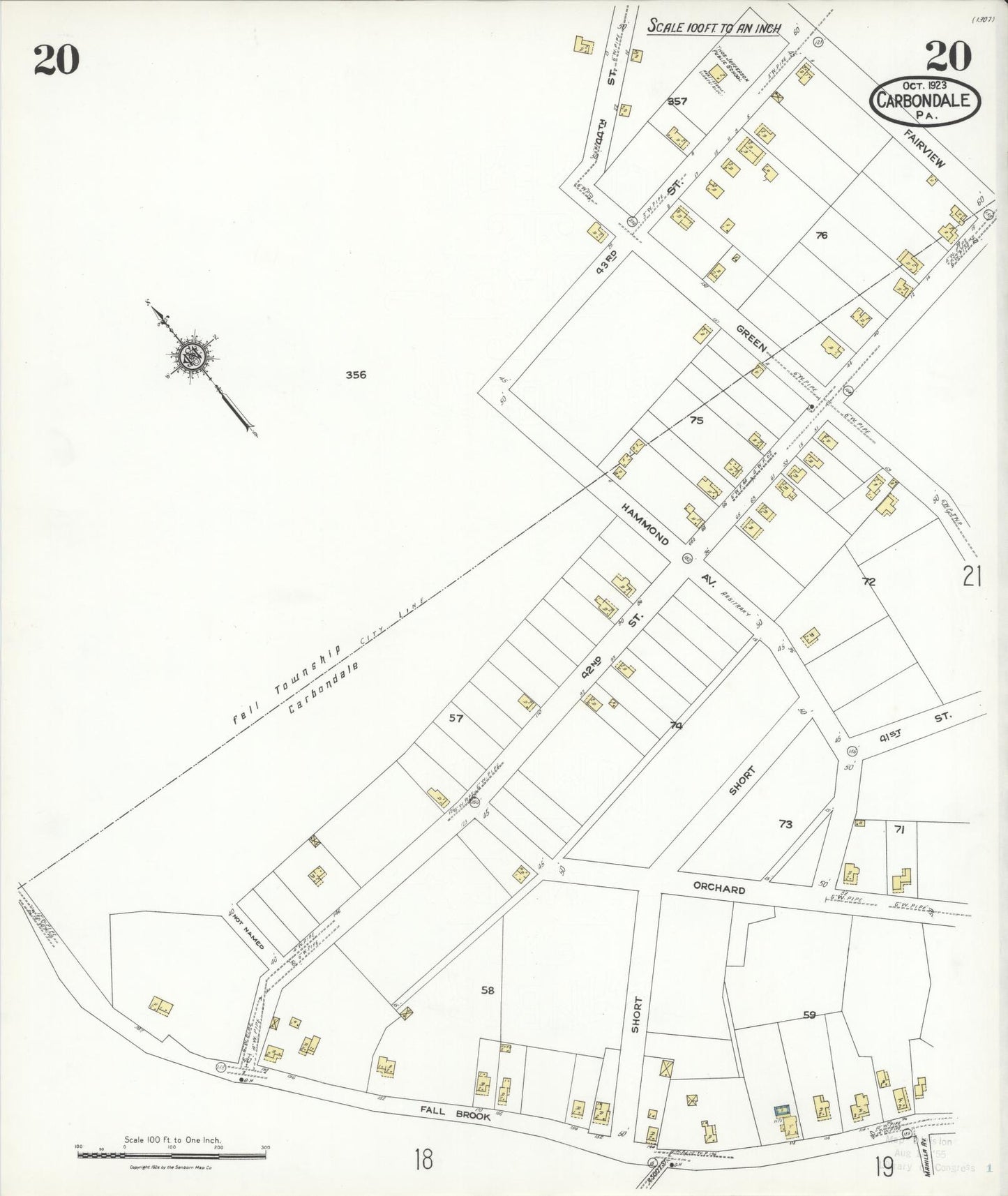 Sanborn Fire Insurance Map from Carbondale, Lackawanna County, Pennsylvania (1923), Sheet #0020 - Historic Sanborn Fire Insurance Map Print, vintage old map wall art, antique decor, genealogy gift, Pennsylvania Pennsylvania map