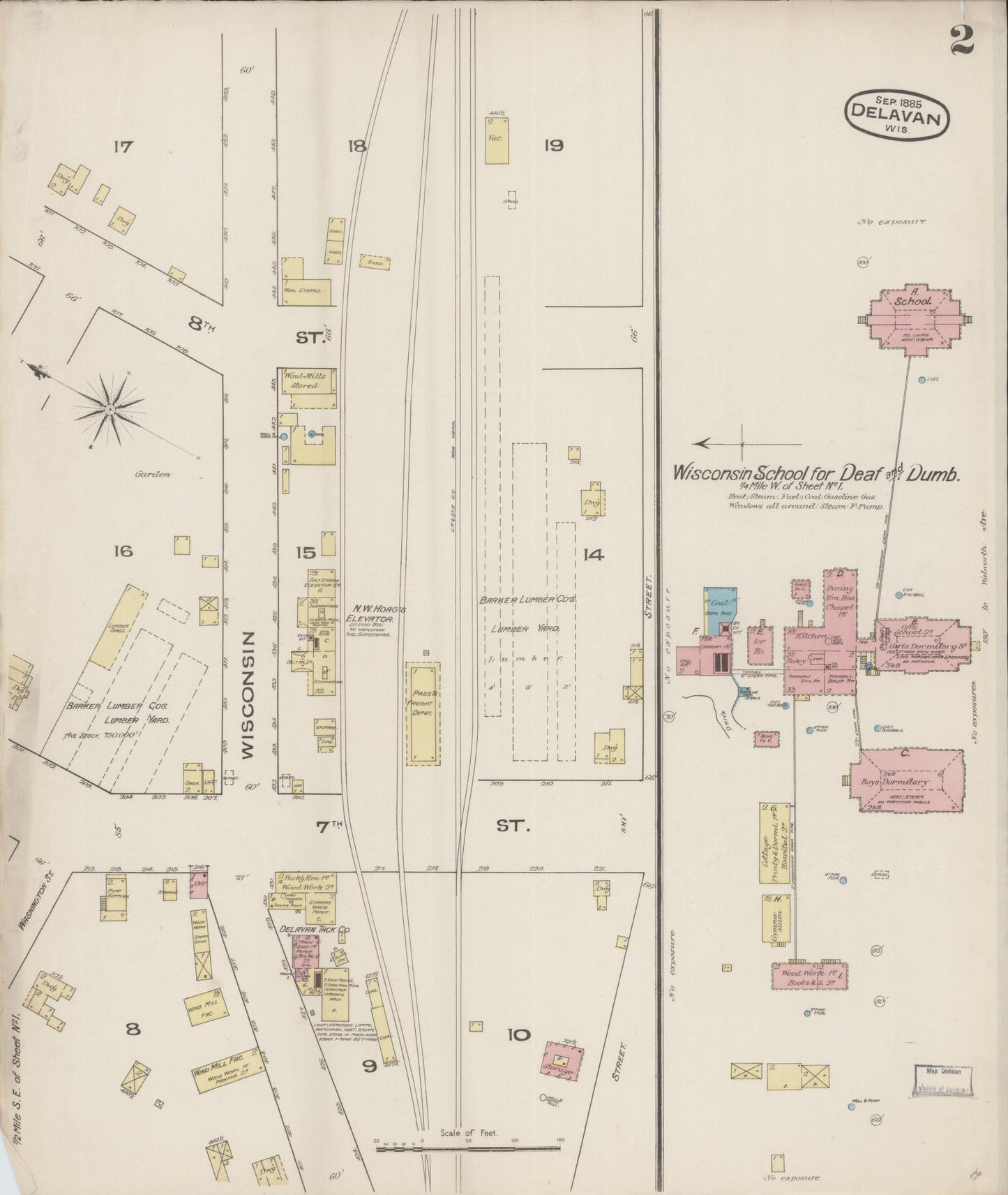 Sanborn Fire Insurance Map from Delavan, Walworth County, Wisconsin (1885), Sheet #0002 - Complete Map Set gallery image, historic Sanborn map, vintage wall art, Wisconsin Wisconsin