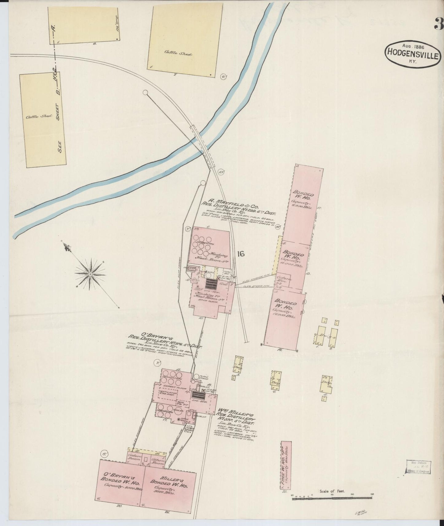 Sanborn Fire Insurance Map from Hodgenville, Larue County, Kentucky (1886), Sheet #0003 - Complete Map Set gallery image, historic Sanborn map, vintage wall art, Kentucky Kentucky