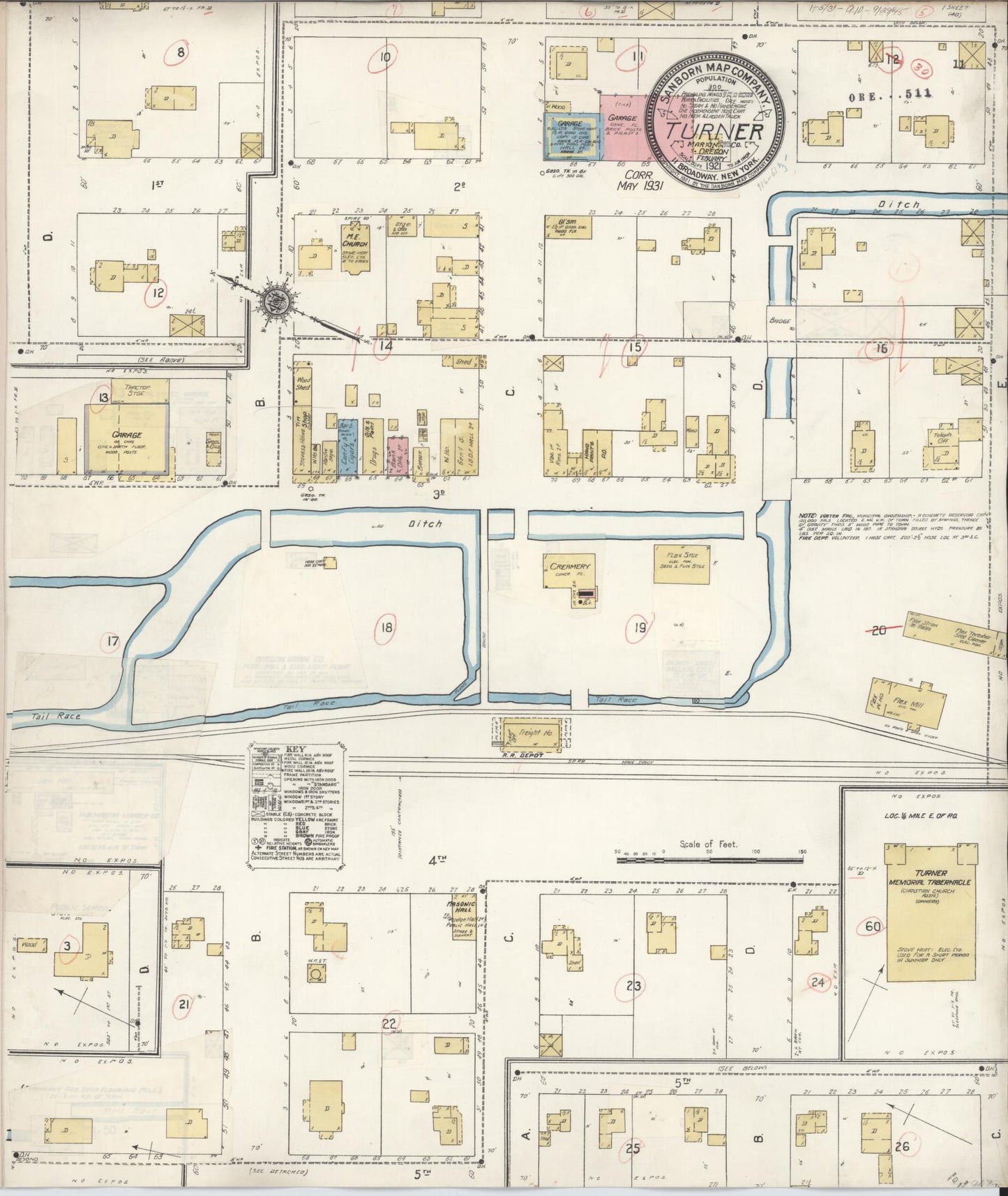 Sanborn Fire Insurance Map from Turner, Marion County, Oregon (1931), Sheet #0001 - Historic Sanborn Fire Insurance Map Print, vintage old map wall art, antique decor, genealogy gift, Oregon Oregon map