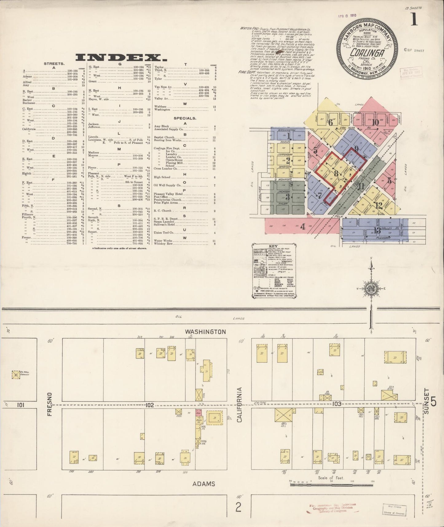 Sanborn Fire Insurance Map from Coalinga, Fresno County, California (1910), Sheet #0001 - Historic Sanborn Fire Insurance Map Print, vintage old map wall art, antique decor, genealogy gift, California California map
