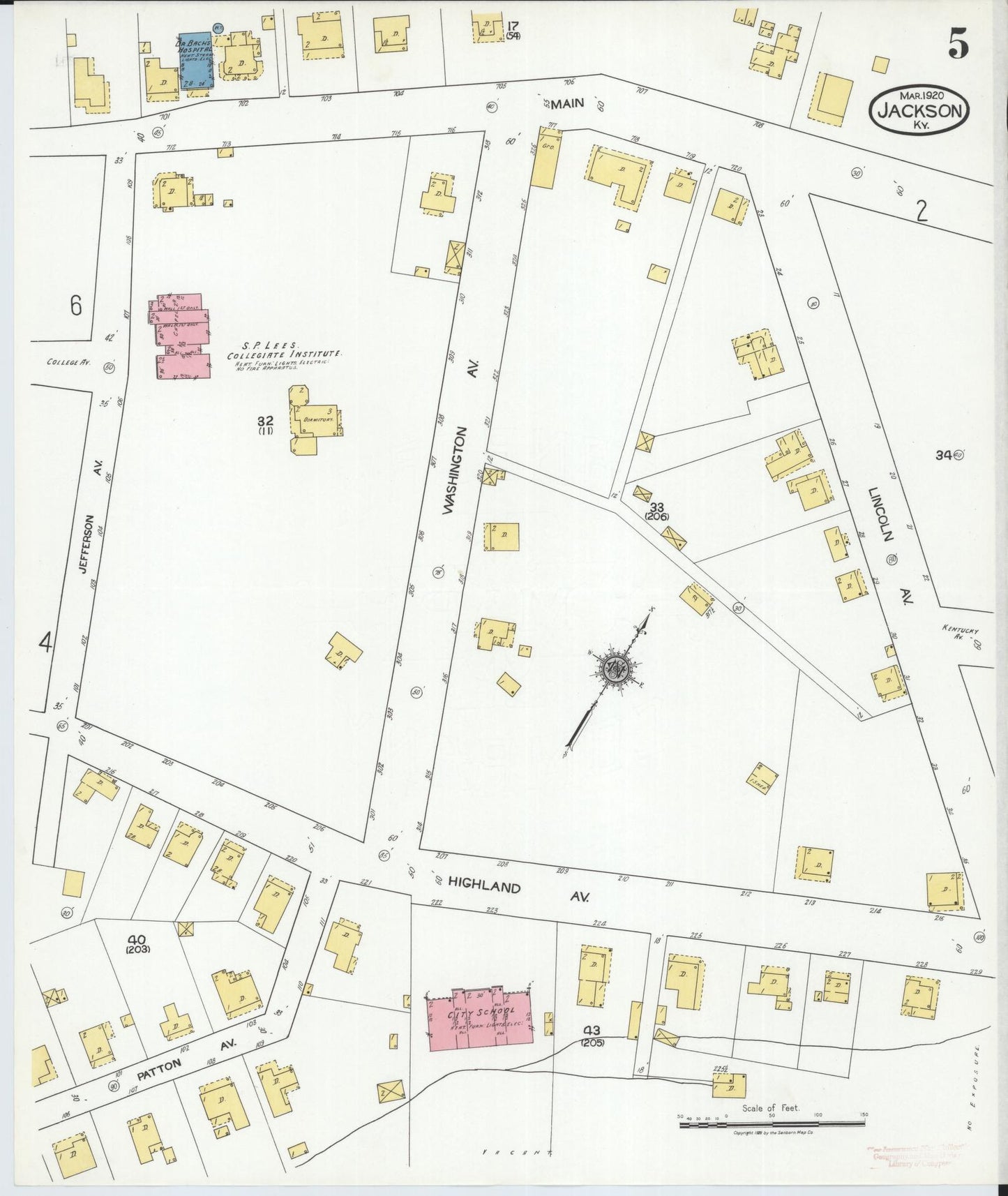 Sanborn Fire Insurance Map from Jackson, Breathitt County, Kentucky (1920), Sheet #0005 - Historic Sanborn Fire Insurance Map Print, vintage old map wall art, antique decor, genealogy gift, Kentucky Kentucky map