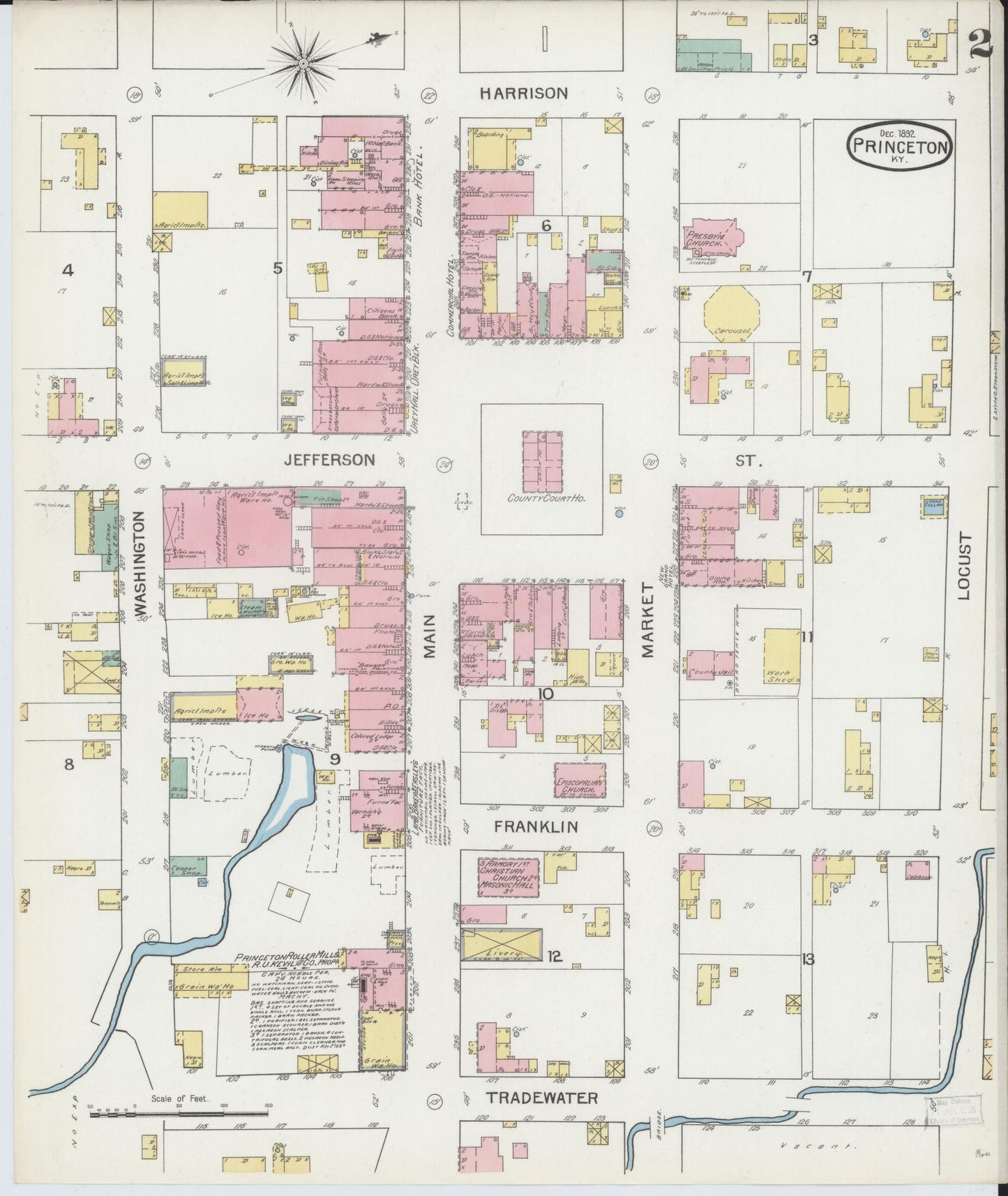 Sanborn Fire Insurance Map from Princeton, Caldwell County, Kentucky (1892), Sheet #0002 - Historic Sanborn Fire Insurance Map Print, vintage old map wall art, antique decor, genealogy gift, Kentucky Kentucky map