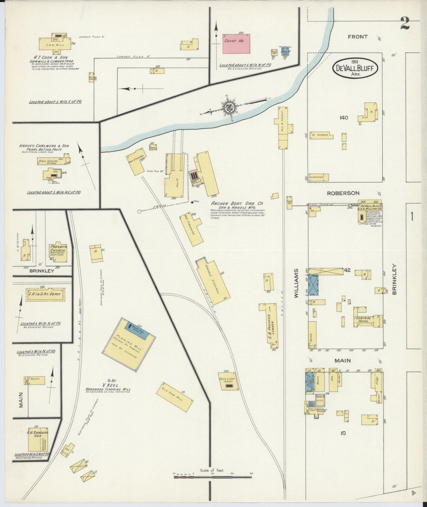 Sanborn Fire Insurance Map from De Valls Bluff, Priairie County, Arkansas (1913), Sheet #0002 - Complete Map Set gallery image, historic Sanborn map, vintage wall art, Arkansas Arkansas