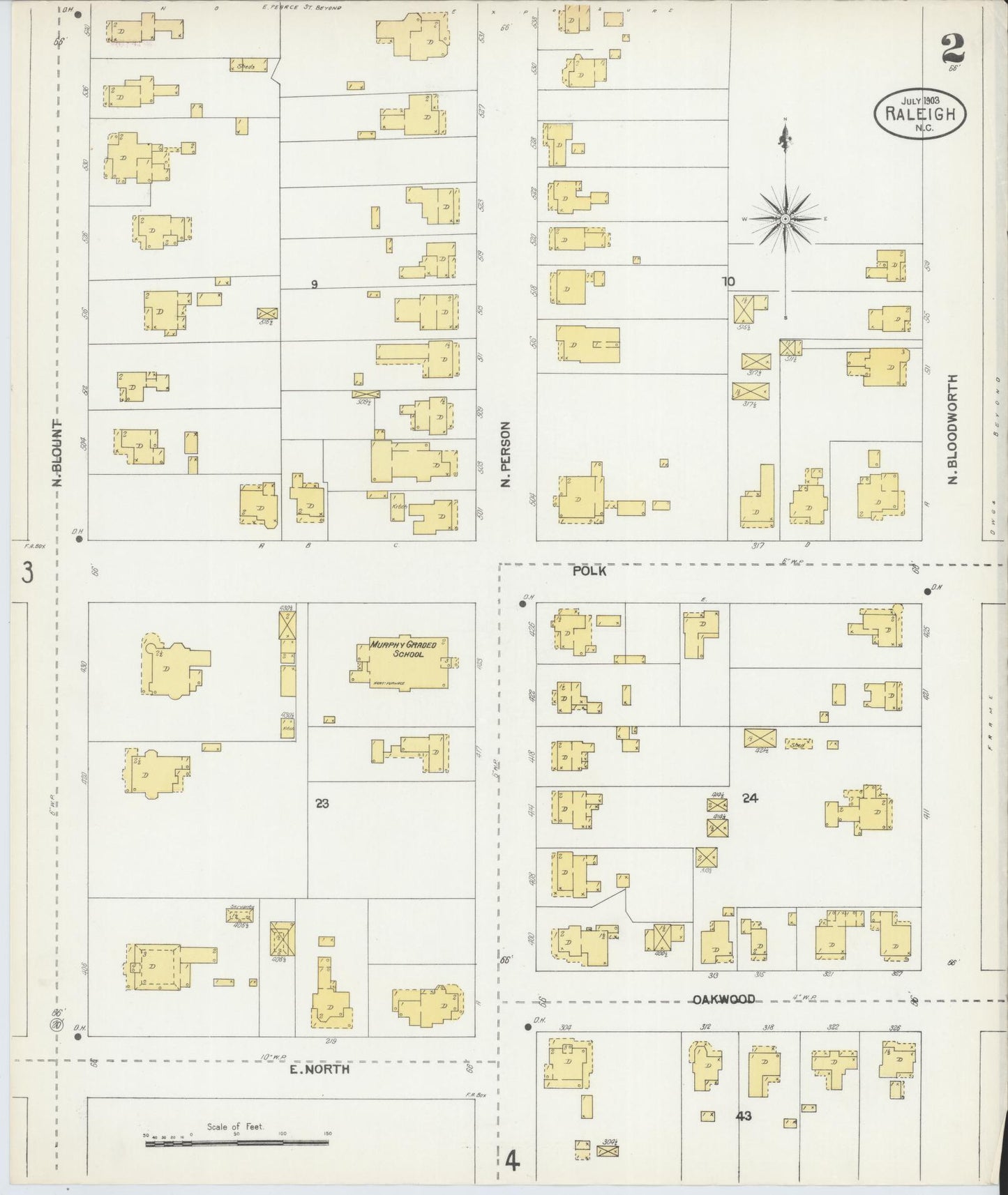 Sanborn Fire Insurance Map from Raleigh, Wake County, North Carolina (1903), Sheet #0002 - Historic Sanborn Fire Insurance Map Print, vintage old map wall art, antique decor, genealogy gift, North Carolina North Carolina map