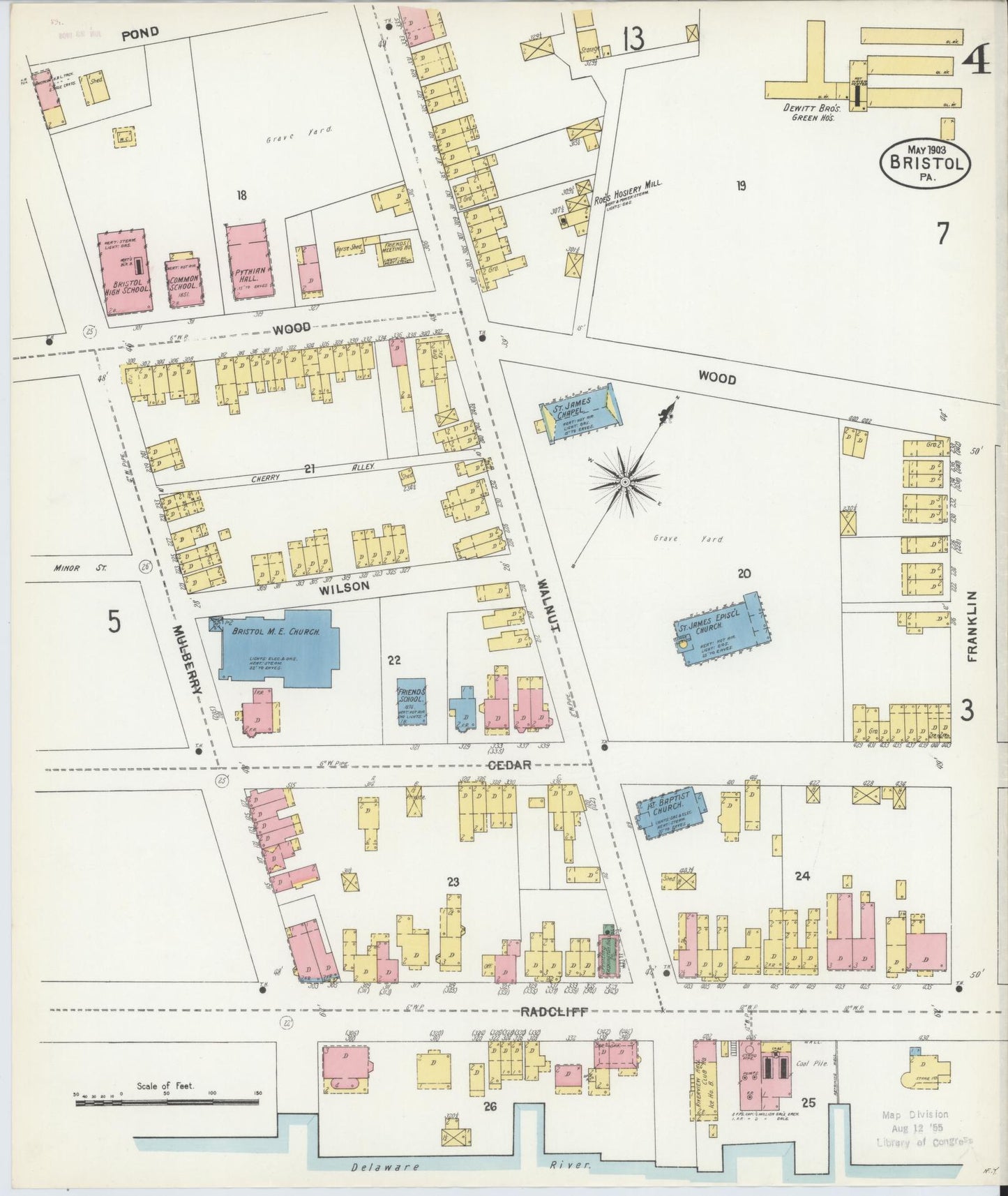 Sanborn Fire Insurance Map from Bristol, Bucks County, Pennsylvania (1903), Sheet #0004 - Historic Sanborn Fire Insurance Map Print, vintage old map wall art, antique decor, genealogy gift, Pennsylvania Pennsylvania map