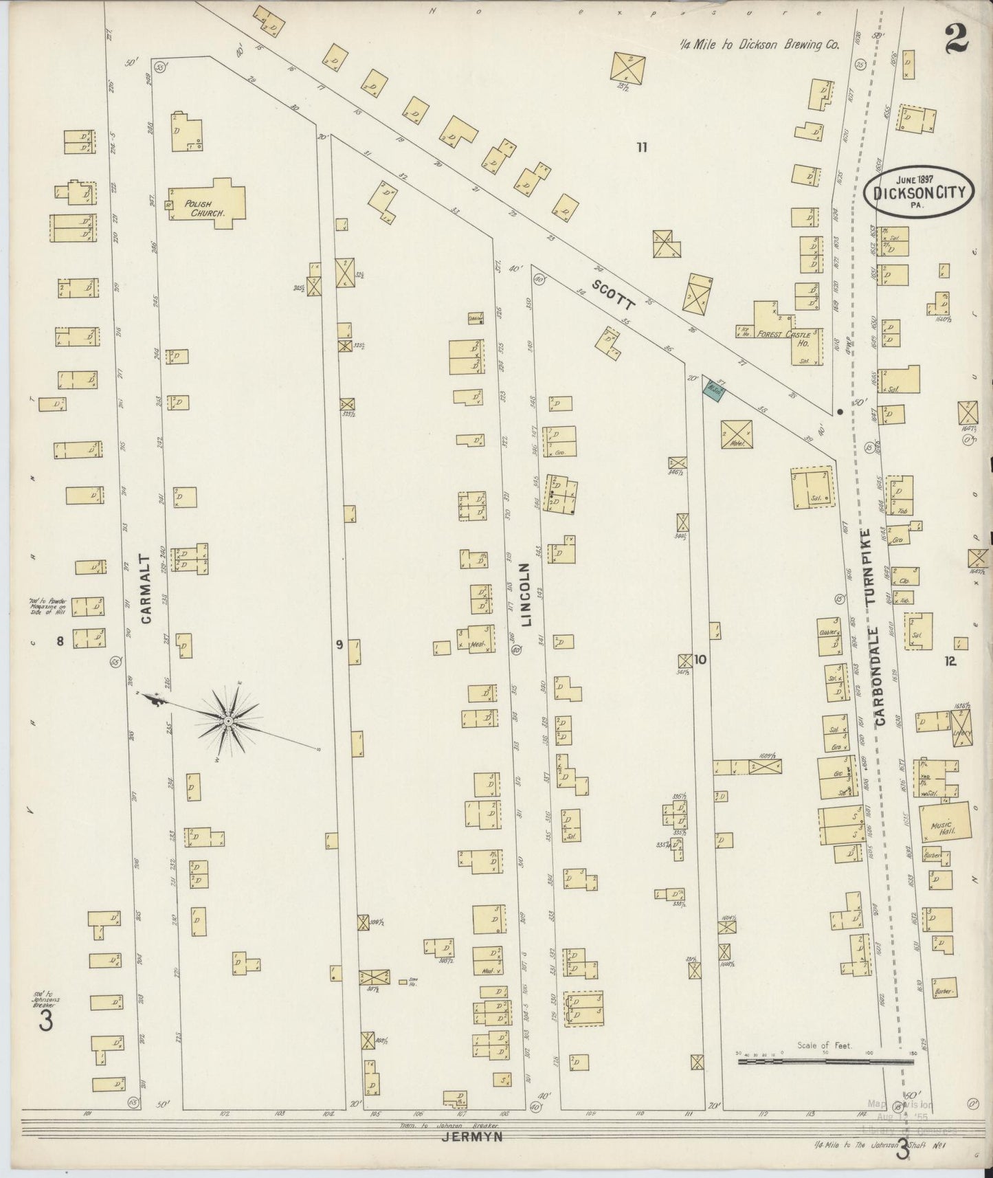 Sanborn Fire Insurance Map from Dickson City, Lackawanna County, Pennsylvania (1897), Sheet #0002 - Historic Sanborn Fire Insurance Map Print, vintage old map wall art, antique decor, genealogy gift, Pennsylvania Pennsylvania map