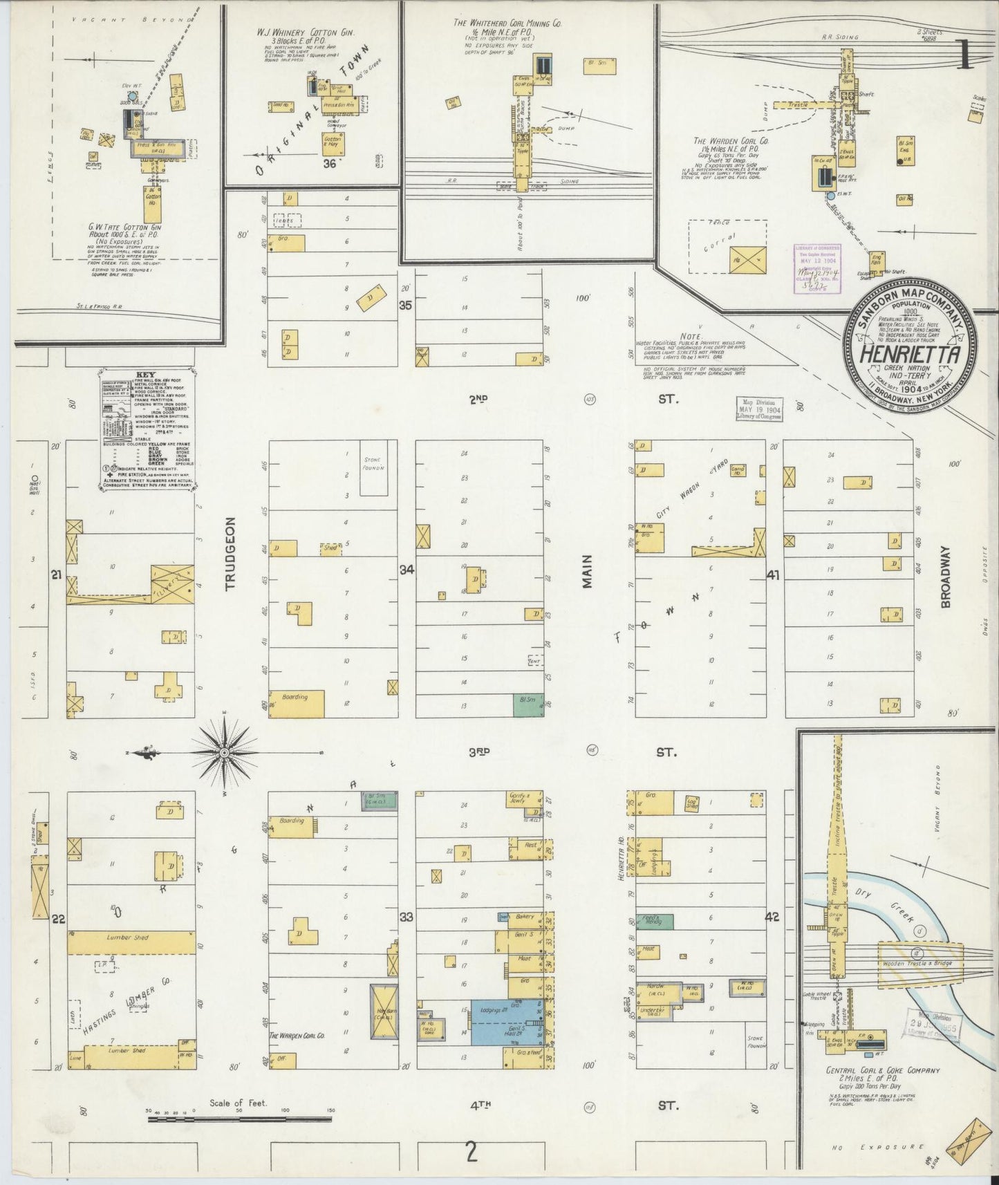 Sanborn Fire Insurance Map from Henryetta, Okmulgee County, Oklahoma (1904), Sheet #0001 - Historic Sanborn Fire Insurance Map Print, vintage old map wall art, antique decor, genealogy gift, Oklahoma Oklahoma map