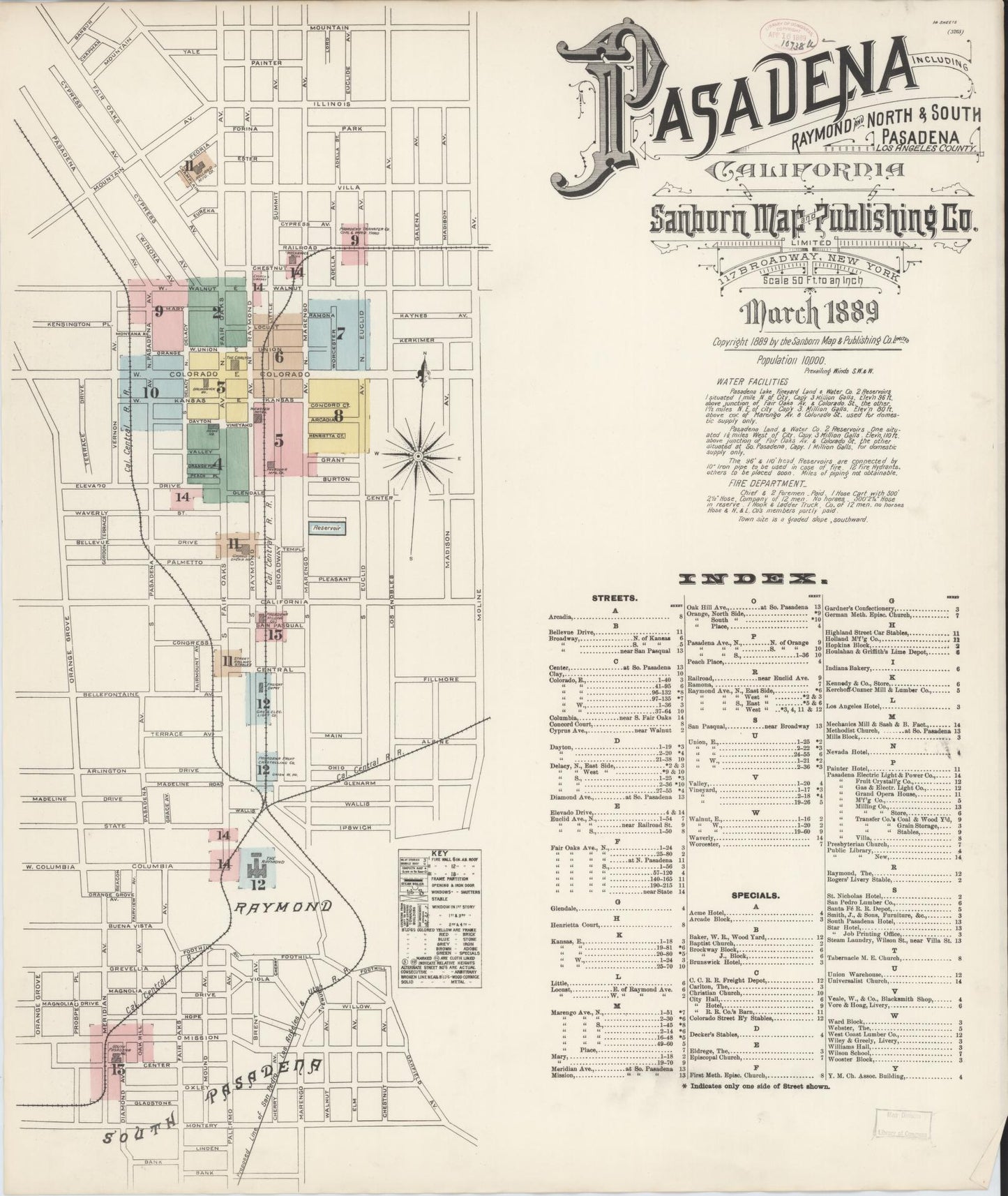 Sanborn Fire Insurance Map from Pasadena, Los Angeles County, California. (1889) – Historic Sanborn Fire Insurance Map Print