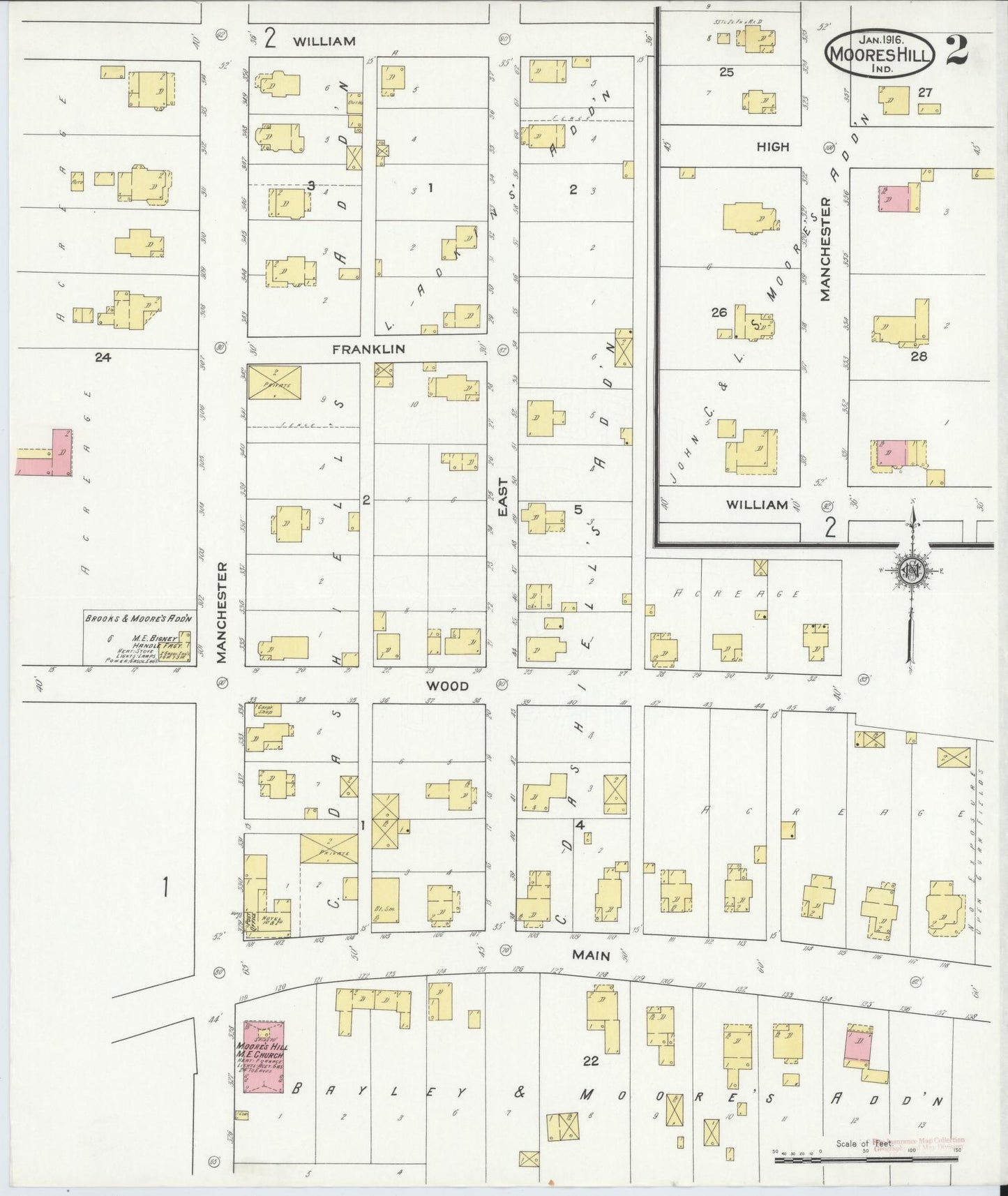 Sanborn Fire Insurance Map from Moores Hill, Dearborn County, Indiana (1916), Sheet #0002 - Complete Map Set gallery image, historic Sanborn map, vintage wall art, Indiana Indiana