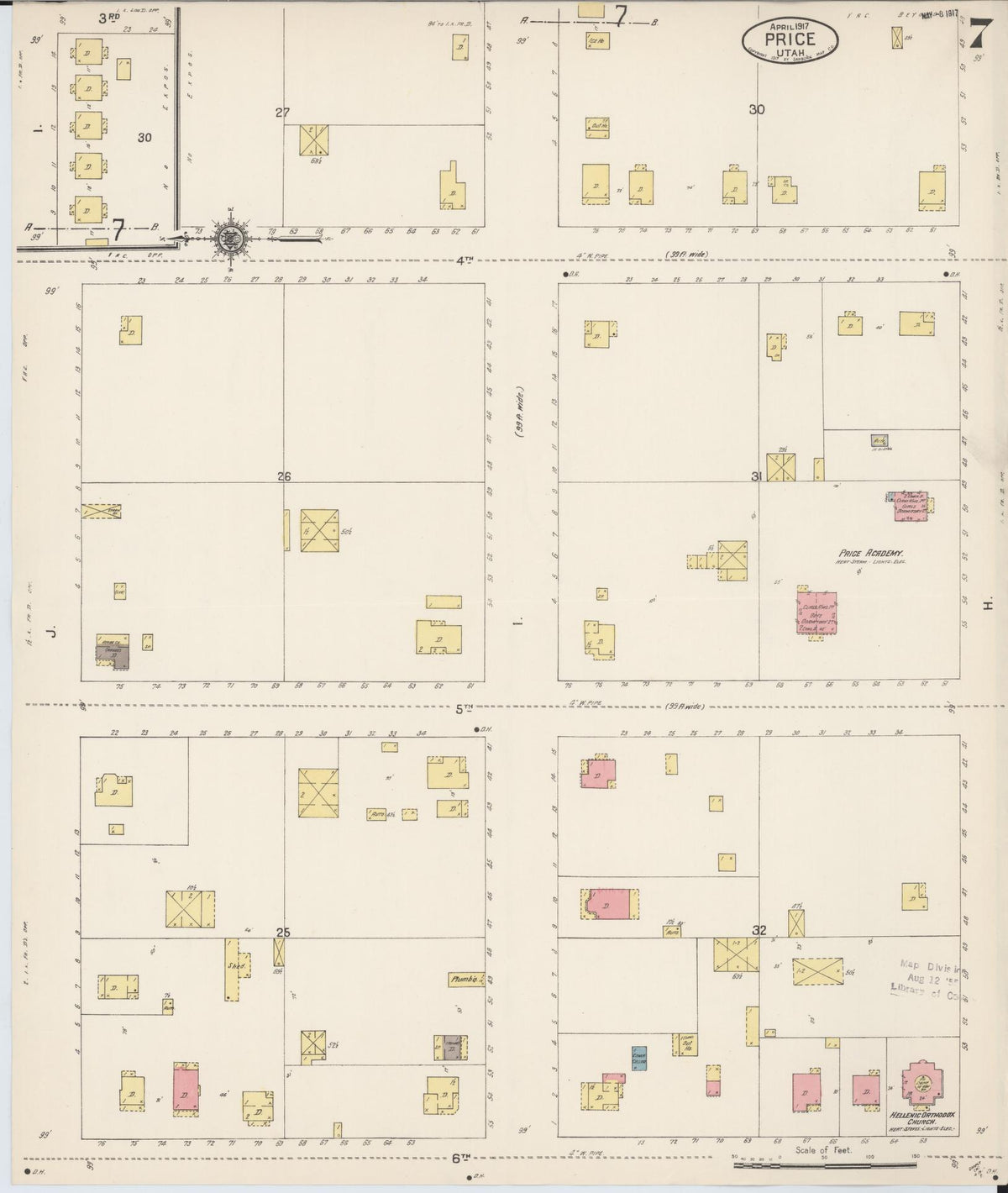 Sanborn Fire Insurance Map from Price, Carbon County, Utah (1917), Sheet #0007 - Complete Map Set gallery image, historic Sanborn map, vintage wall art, Utah Utah
