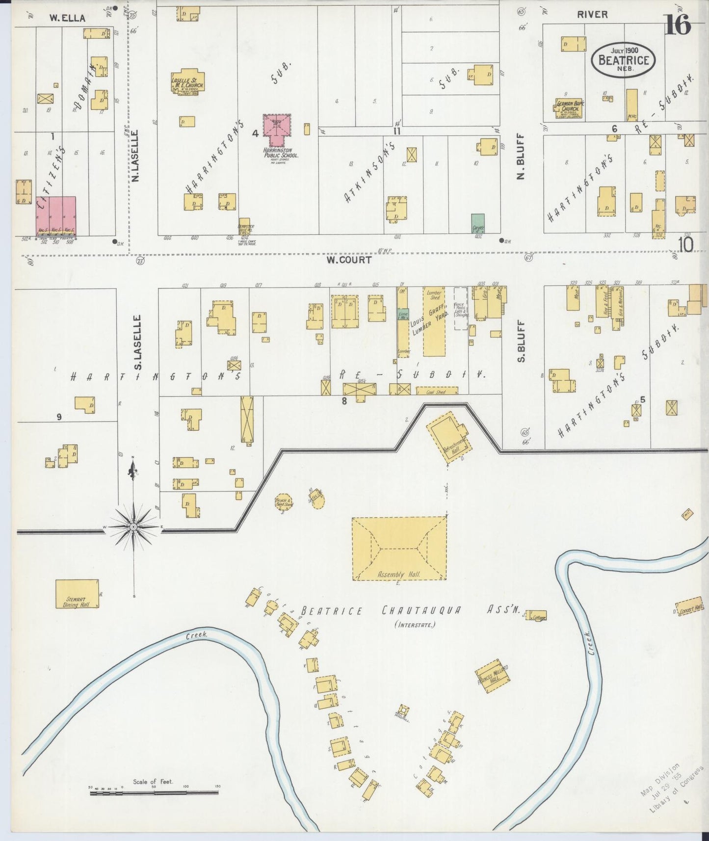 Sanborn Fire Insurance Map from Beatrice, Gage County, Nebraska (1900), Sheet #0016 - Historic Sanborn Fire Insurance Map Print, vintage old map wall art, antique decor, genealogy gift, Nebraska Nebraska map