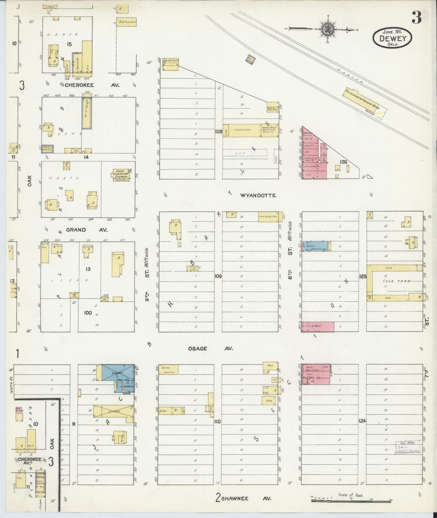 Sanborn Fire Insurance Map from Dewey, Washington County, Oklahoma (1911), Sheet #0003 - Complete Map Set gallery image, historic Sanborn map, vintage wall art, Oklahoma Oklahoma