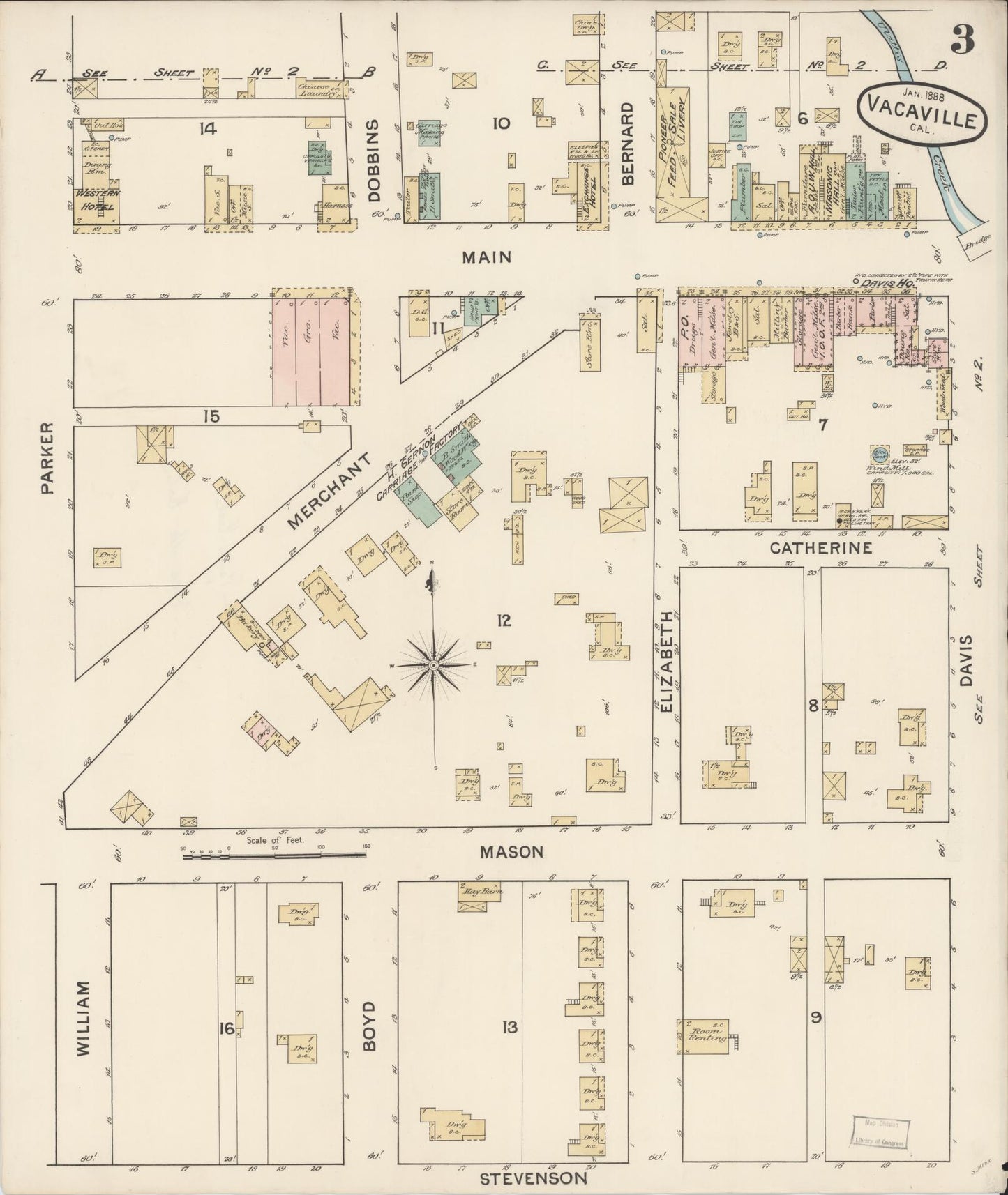 Sanborn Fire Insurance Map from Vacaville, Solano County, California (1886), Sheet #0003 - Complete Map Set gallery image, historic Sanborn map, vintage wall art, California California