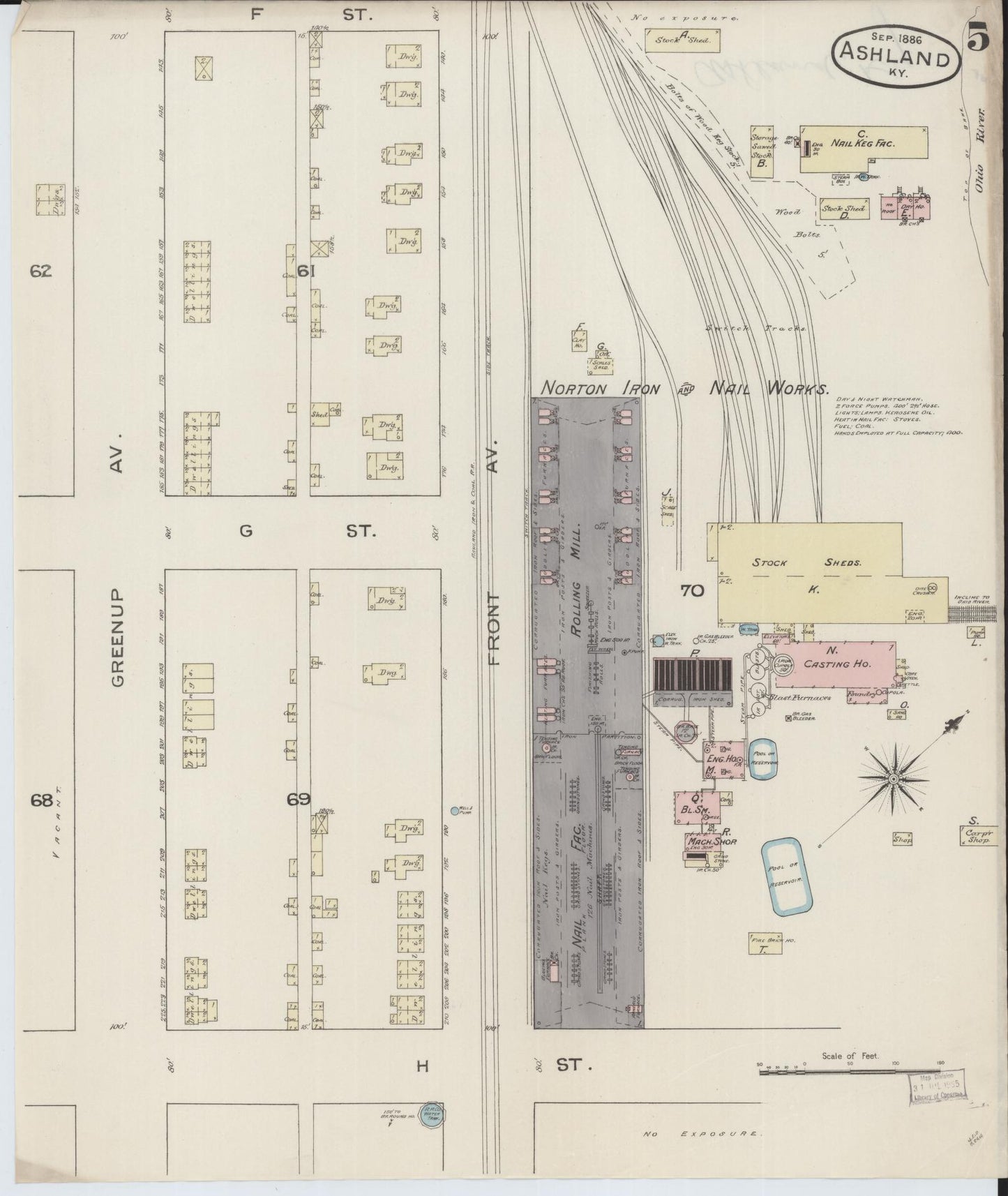 Sanborn Fire Insurance Map from Ashland, Boyd County, Kentucky (1886), Sheet #0005 - Complete Map Set gallery image, historic Sanborn map, vintage wall art, Kentucky Kentucky