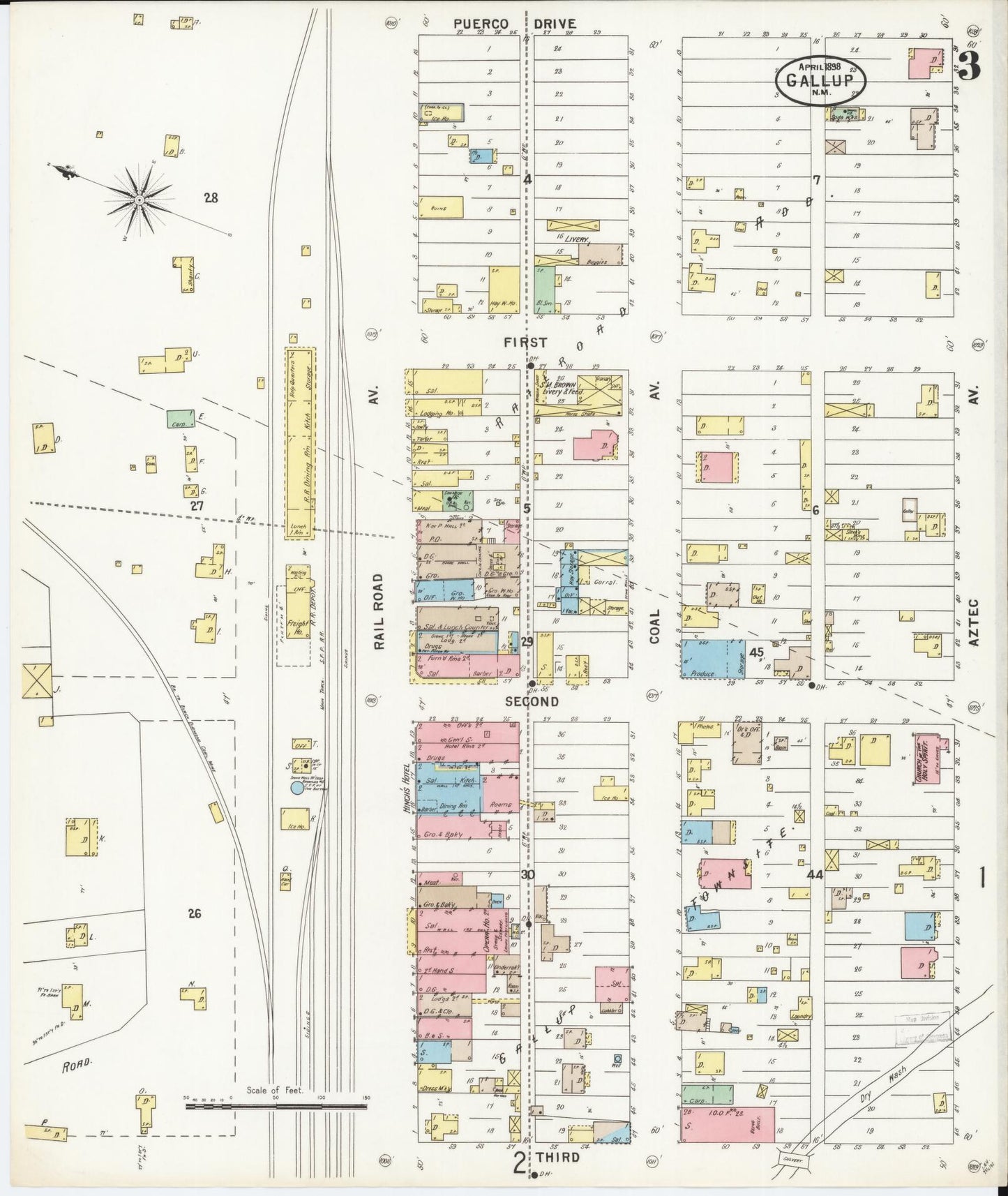 Sanborn Fire Insurance Map from Gallup, Mckinley County, New Mexico (1898), Sheet #0003 - Historic Sanborn Fire Insurance Map Print, vintage old map wall art, antique decor, genealogy gift, New Mexico New Mexico map