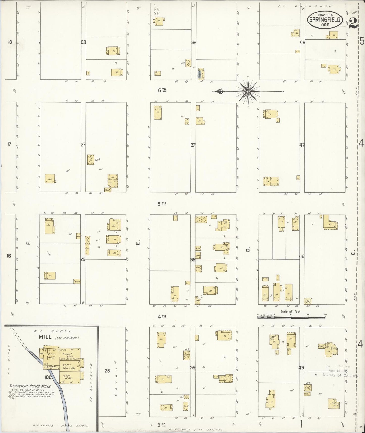 Sanborn Fire Insurance Map from Springfield, Lane County, Oregon (1907), Sheet #0002 - Historic Sanborn Fire Insurance Map Print, vintage old map wall art, antique decor, genealogy gift, Oregon Oregon map