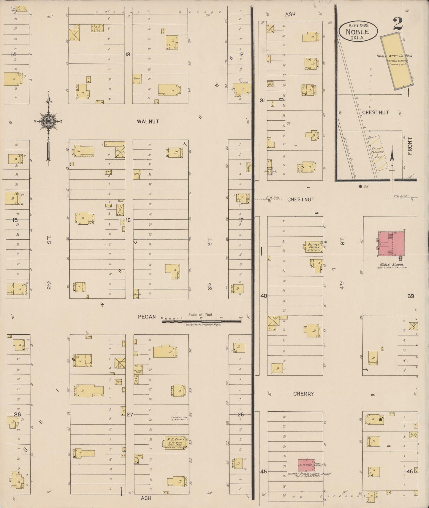 Sanborn Fire Insurance Map from Noble, Cleveland County, Oklahoma (1922), Sheet #0002 - Complete Map Set gallery image, historic Sanborn map, vintage wall art, Oklahoma Oklahoma